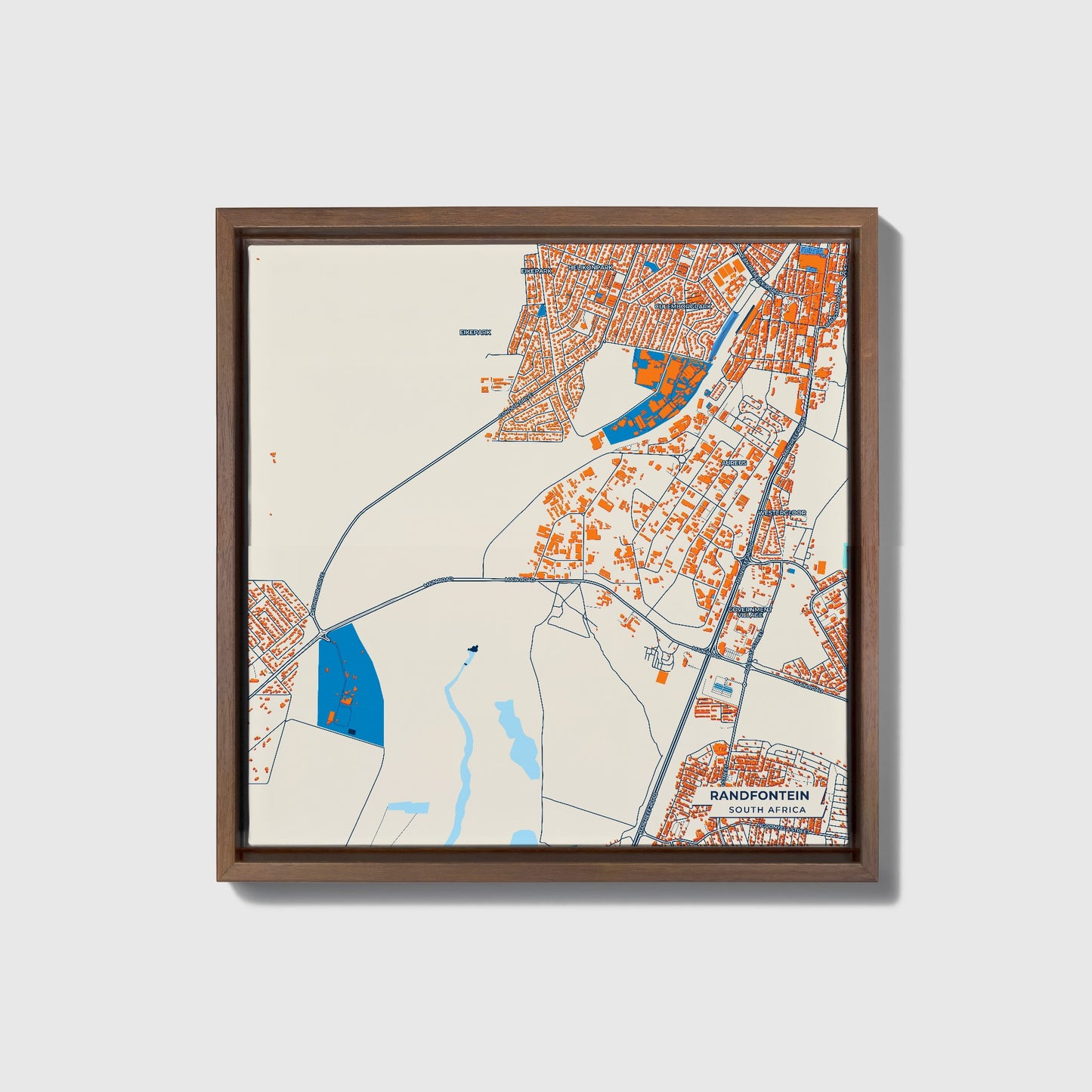 Randfontein South Africa Colorful City Map Canvas Print • Dark Wooden Framed