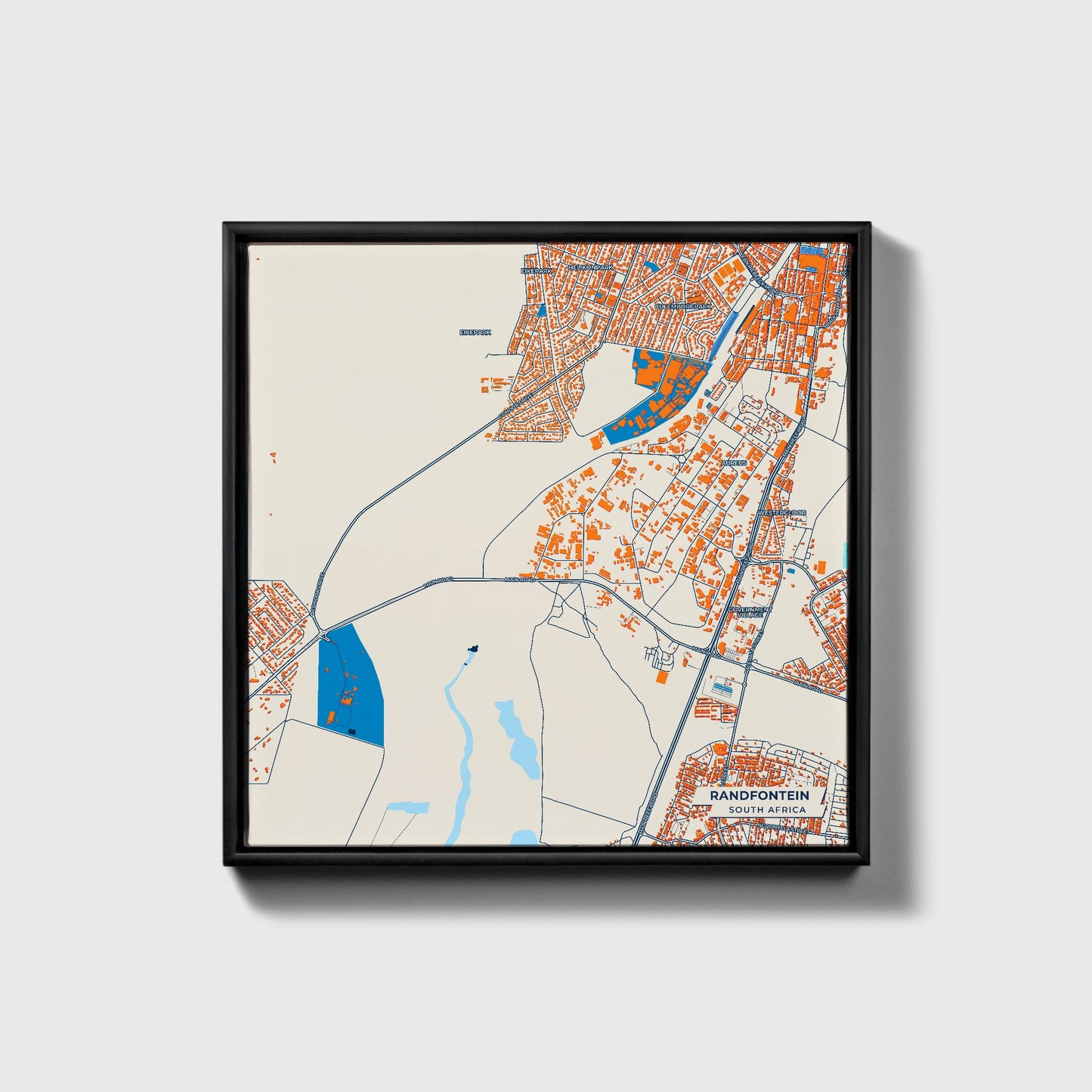 Randfontein South Africa Colorful City Map Canvas Print • Black Framed