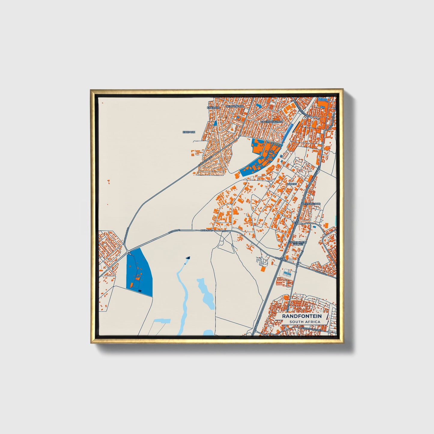 Randfontein South Africa Colorful City Map Canvas Print • Gold Framed