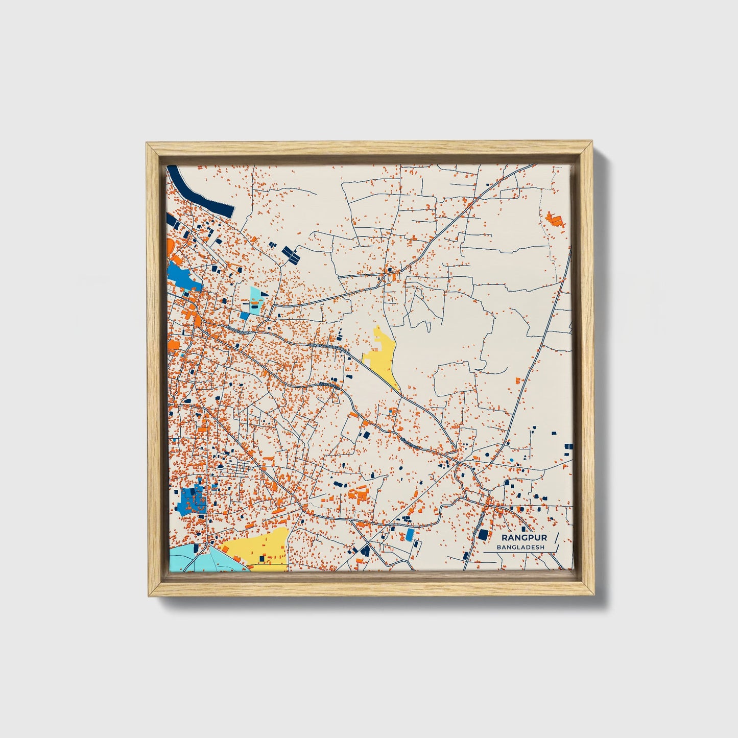 Rangpur Bangladesh Colorful City Map Canvas Print • Natural Wooden Framed