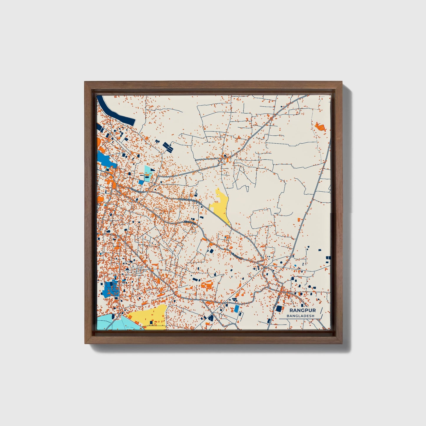 Rangpur Bangladesh Colorful City Map Canvas Print • Dark Wooden Framed