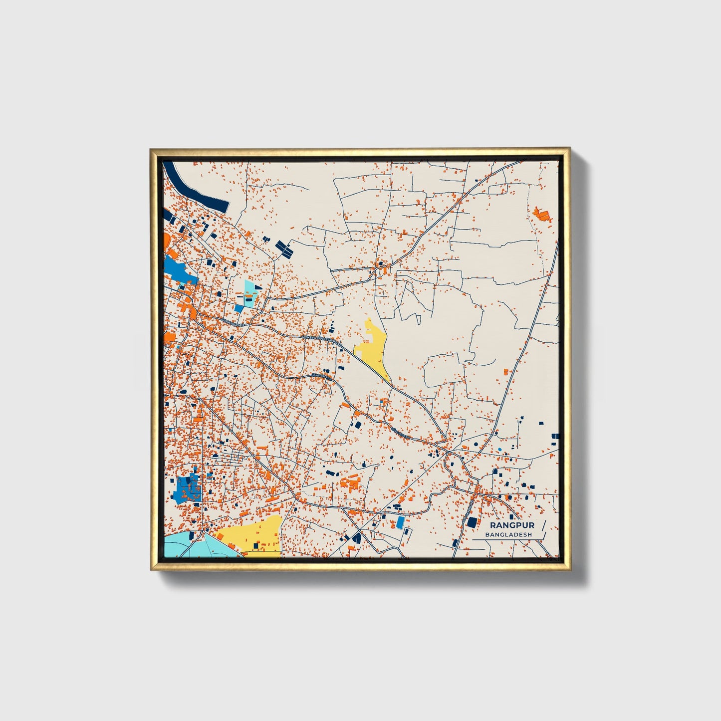 Rangpur Bangladesh Colorful City Map Canvas Print • Gold Framed