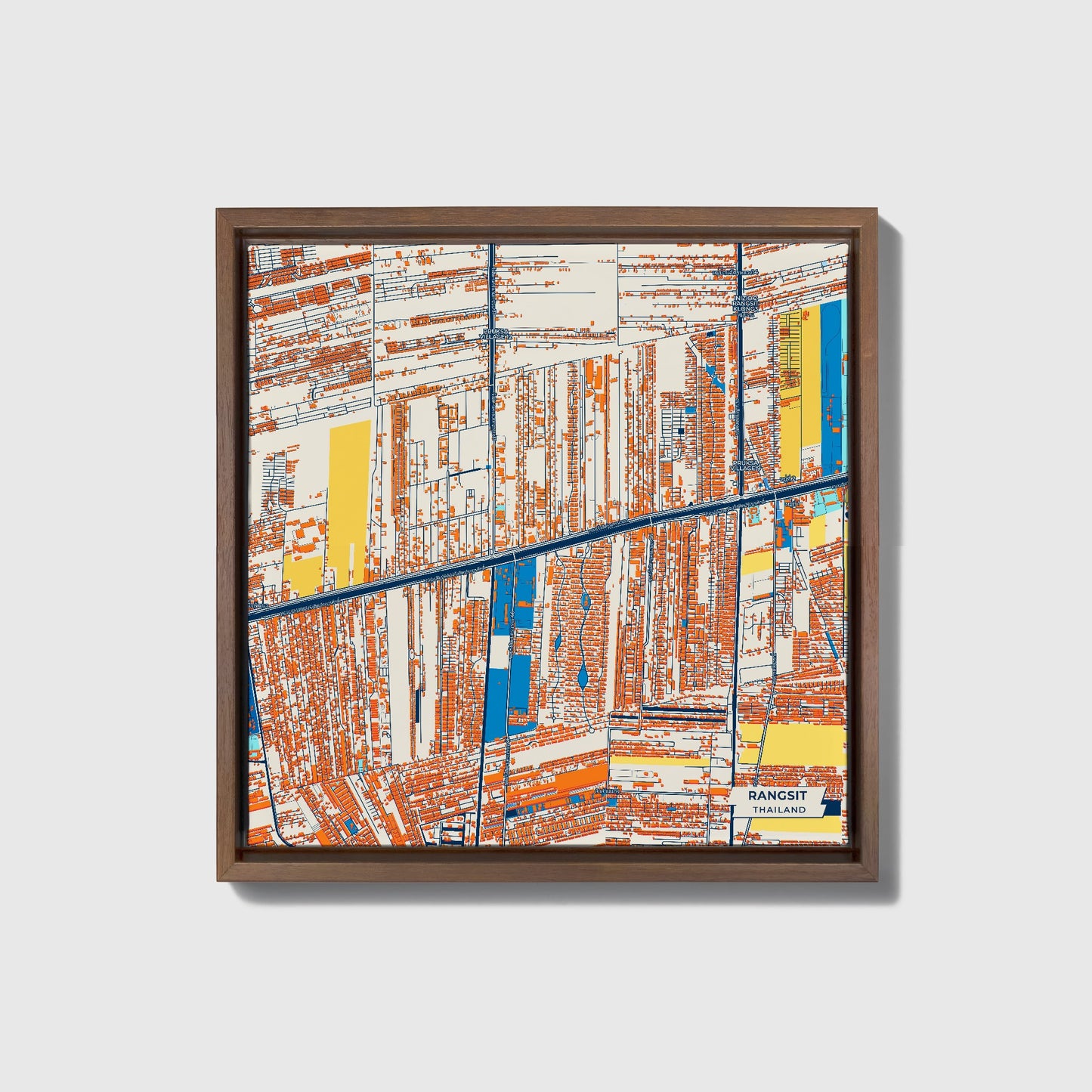 Rangsit Thailand Colorful City Map Canvas Print • Dark Wooden Framed