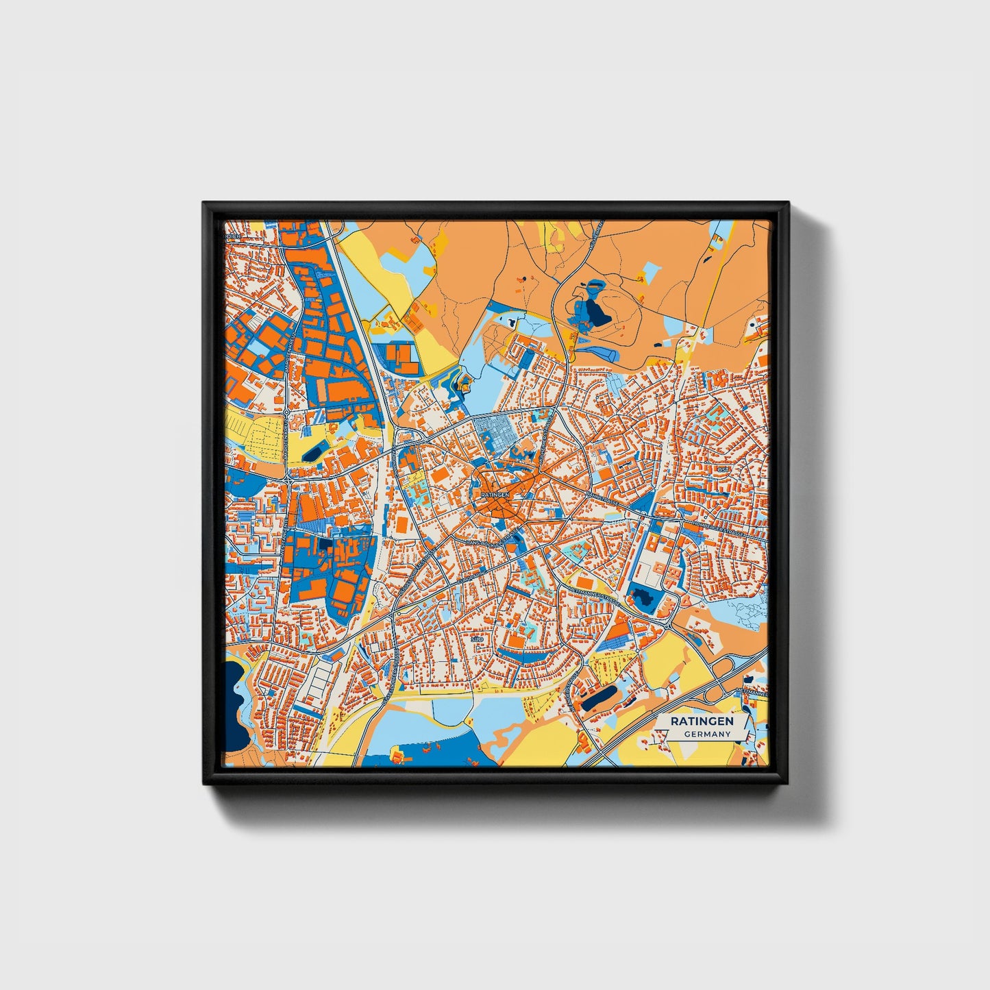 Ratingen Germany Colorful City Map Canvas Print • Black Framed