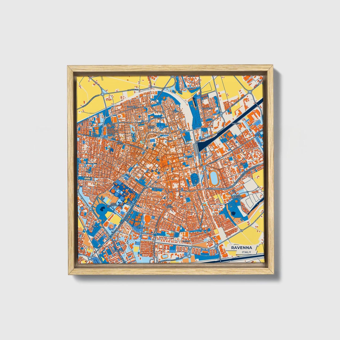 Ravenna Italy Colorful City Map Canvas Print • Natural Wooden Framed