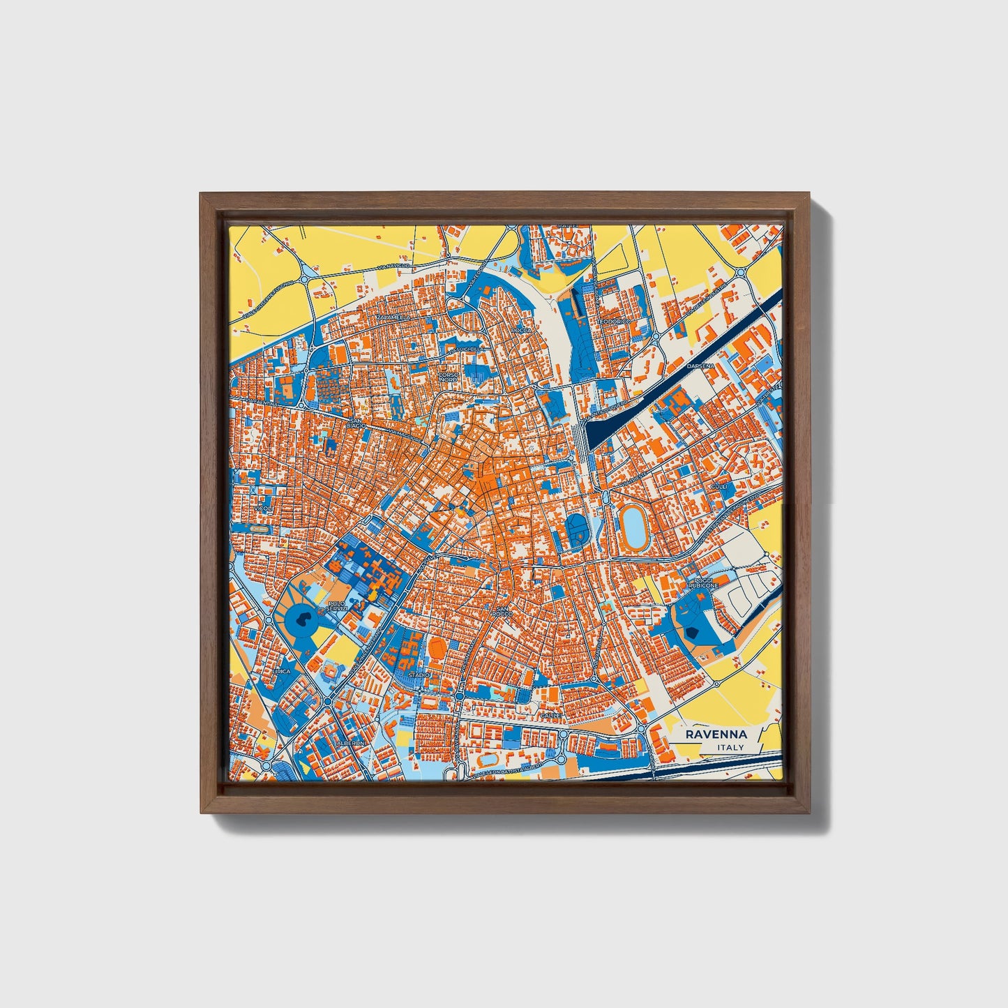 Ravenna Italy Colorful City Map Canvas Print • Dark Wooden Framed