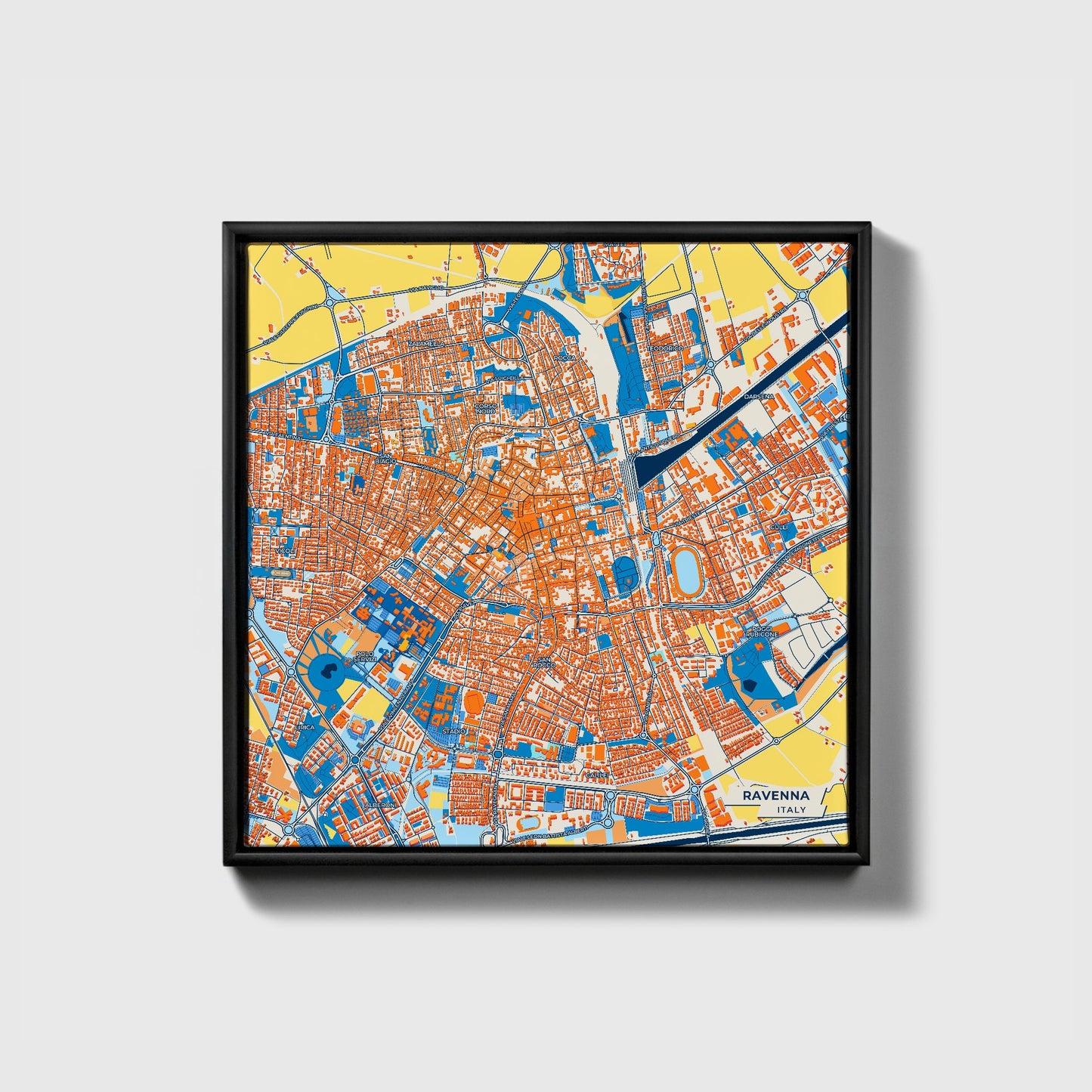 Ravenna Italy Colorful City Map Canvas Print • Black Framed