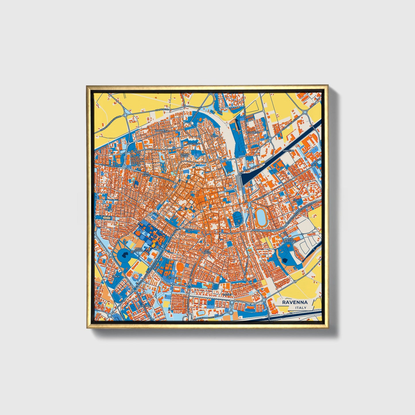 Ravenna Italy Colorful City Map Canvas Print • Gold Framed