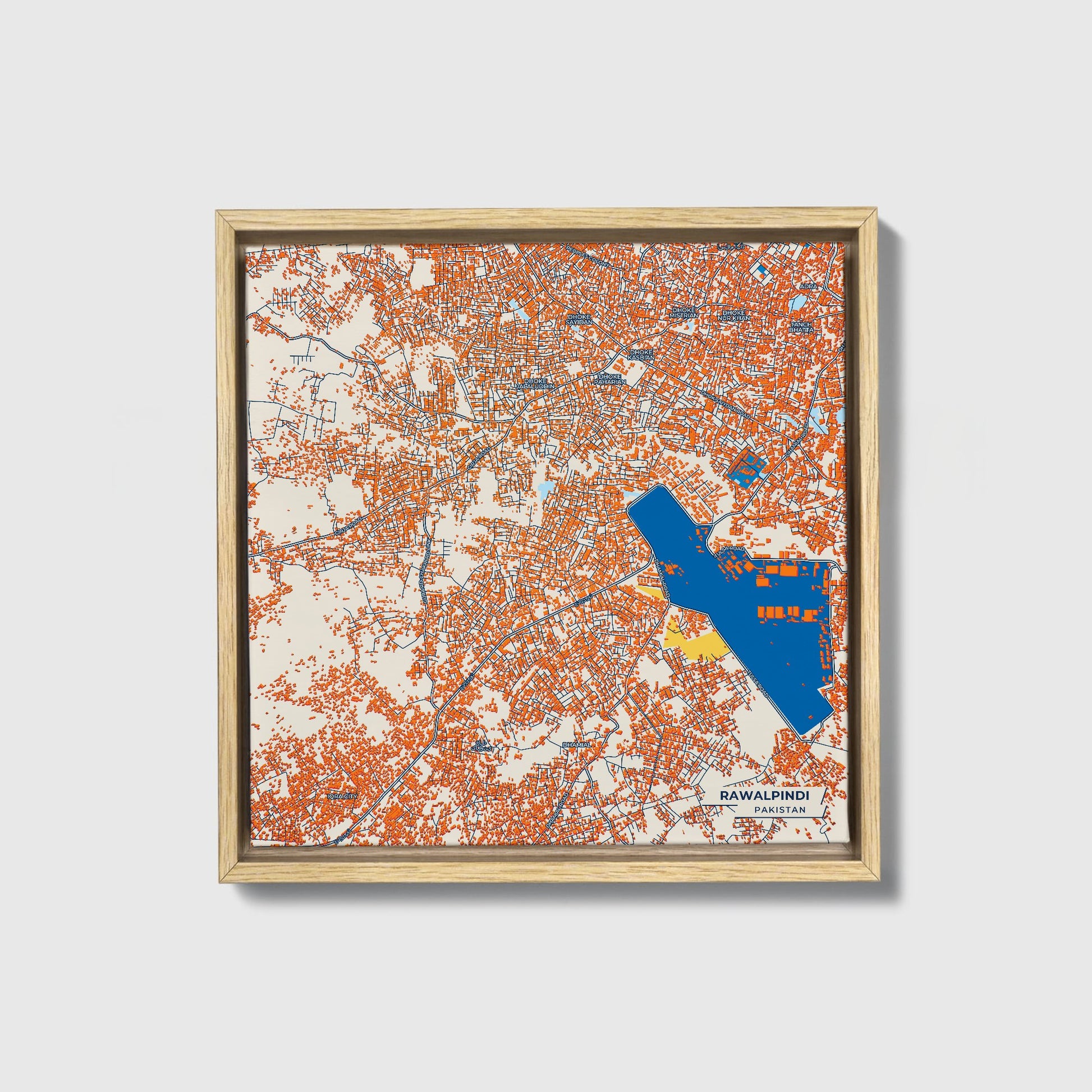 Rawalpindi Pakistan Colorful City Map Canvas Print • Natural Wooden Framed