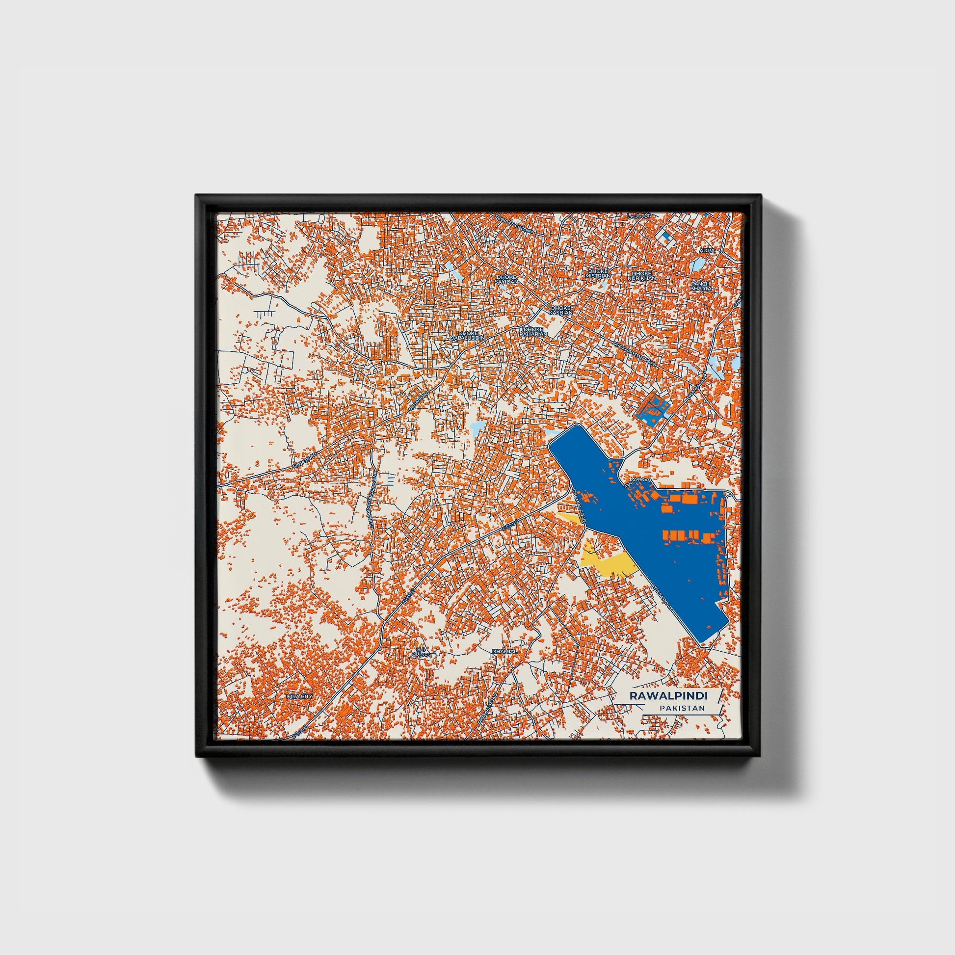 Rawalpindi Pakistan Colorful City Map Canvas Print • Black Framed