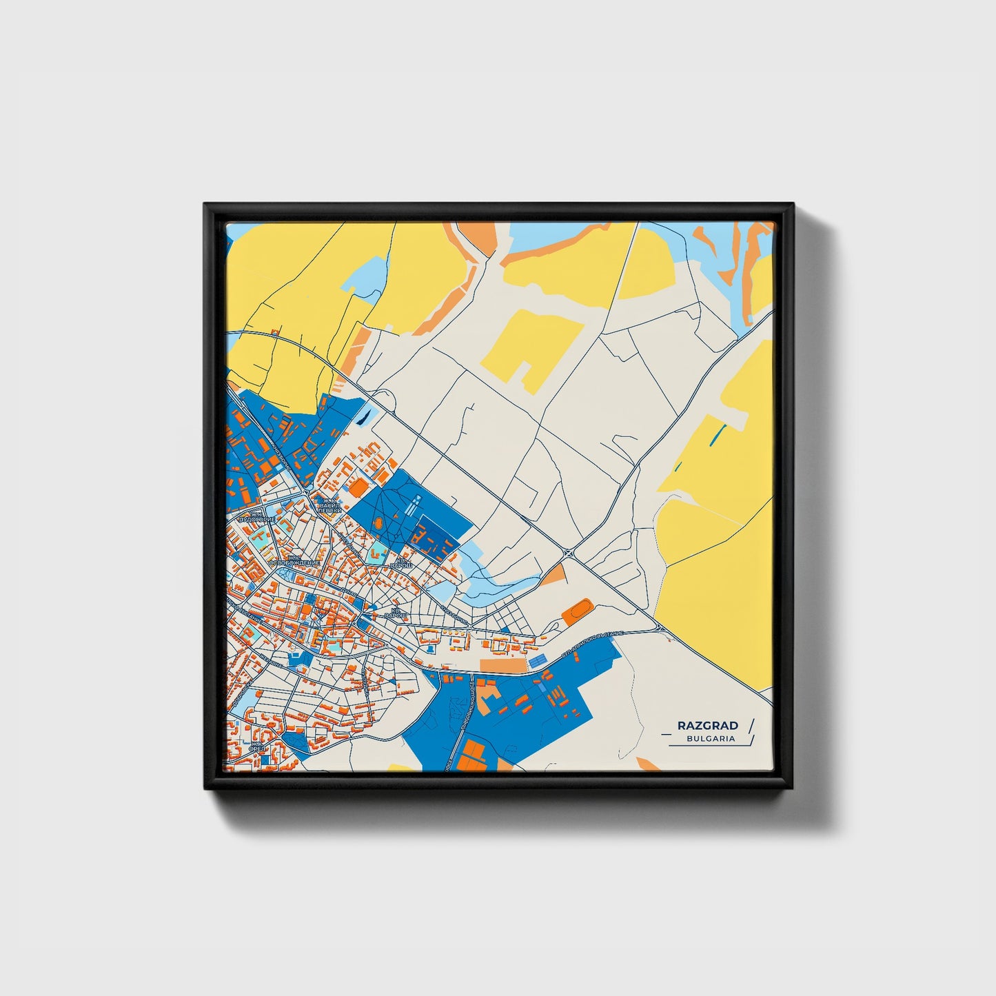 Разград Bulgaria Colorful City Map Canvas Print • Black Framed