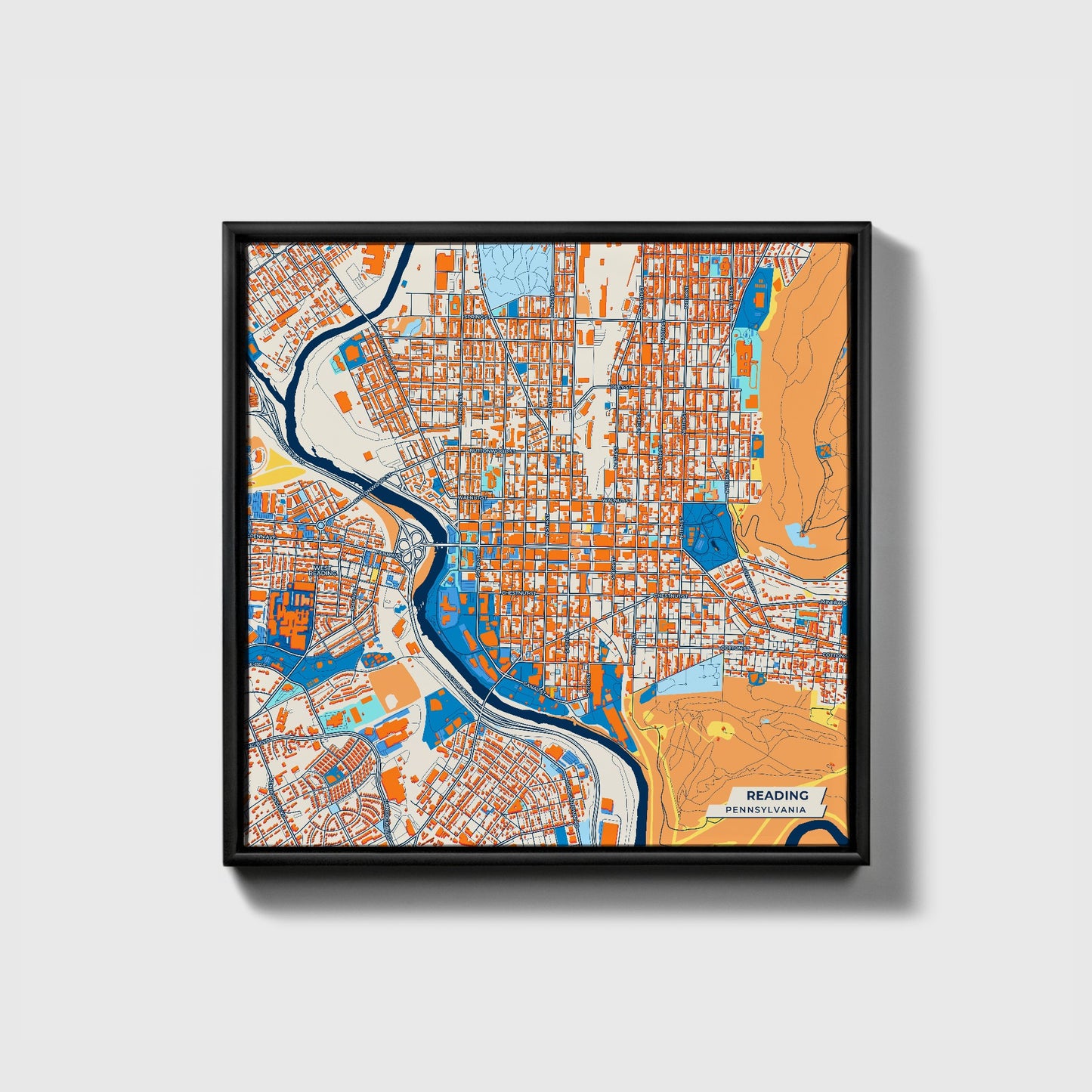 Reading Pennsylvania Colorful City Map Canvas Print • Black Framed