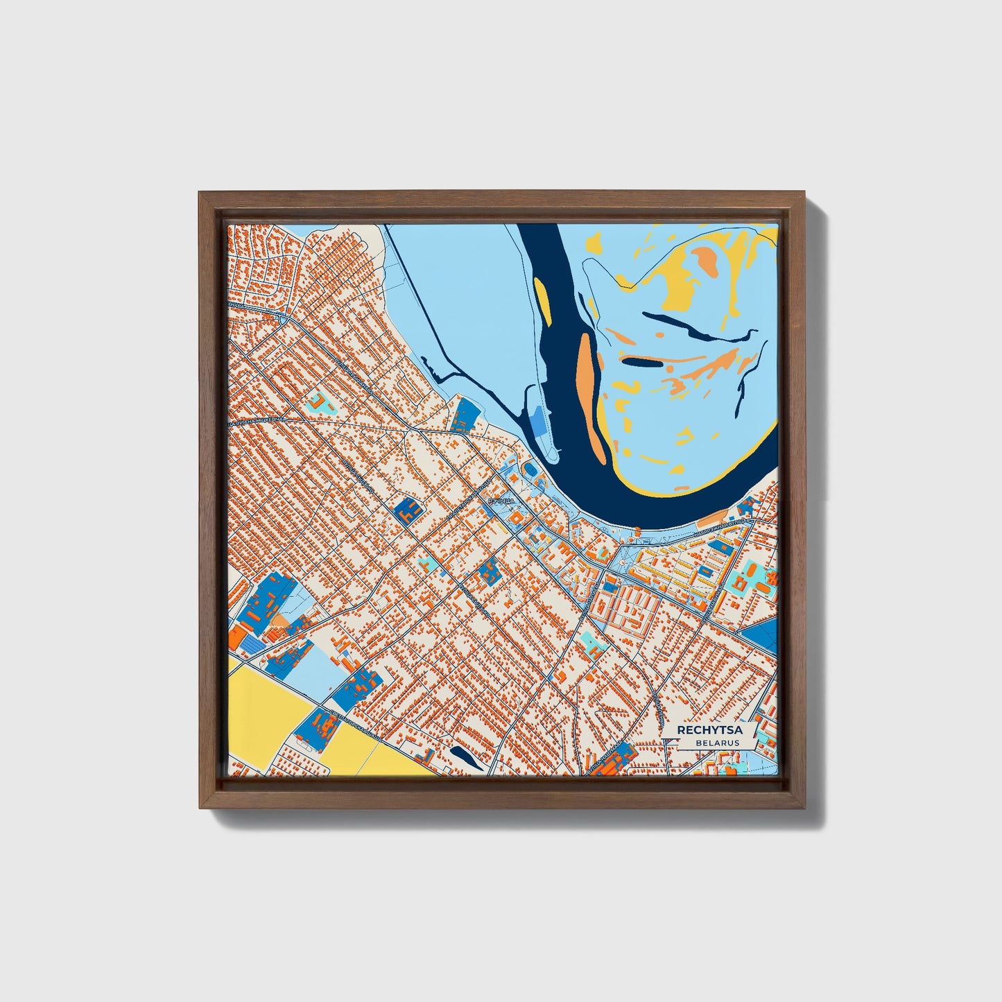 Речыца Belarus Colorful City Map Canvas Print • Dark Wooden Framed