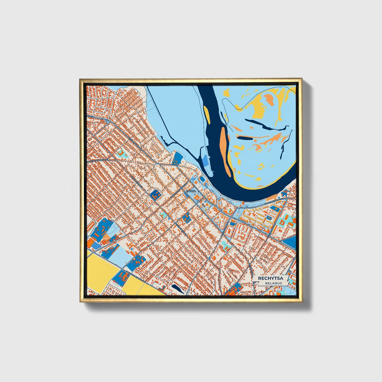 Речыца Belarus Colorful City Map Canvas Print • Gold Framed