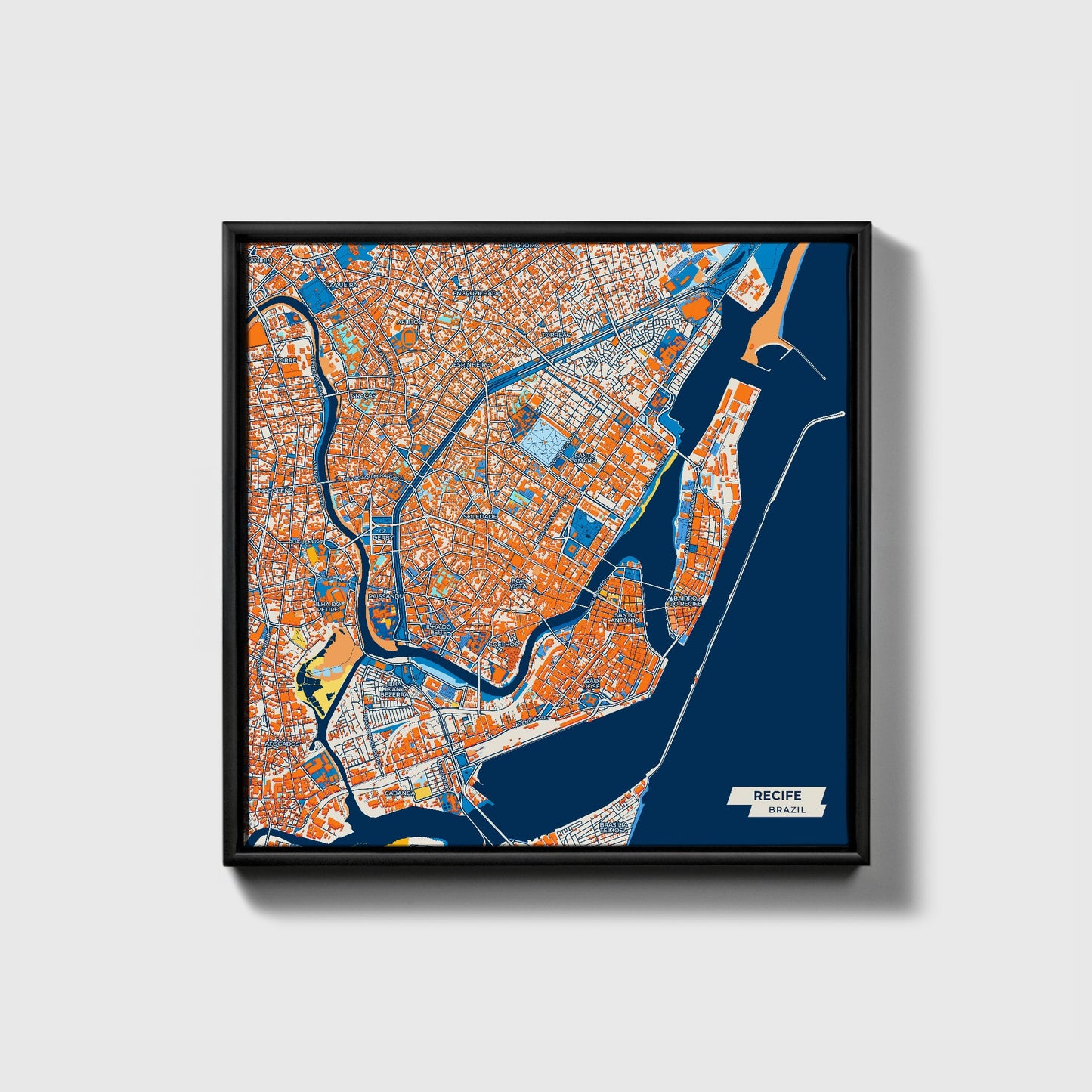 Recife Brazil Colorful City Map Canvas Print • Black Framed