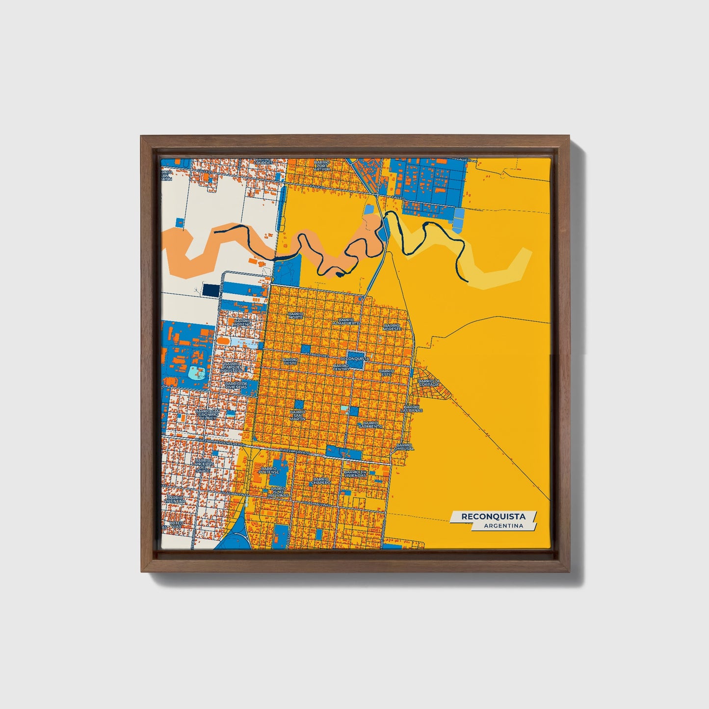 Reconquista Argentina Colorful City Map Canvas Print • Dark Wooden Framed