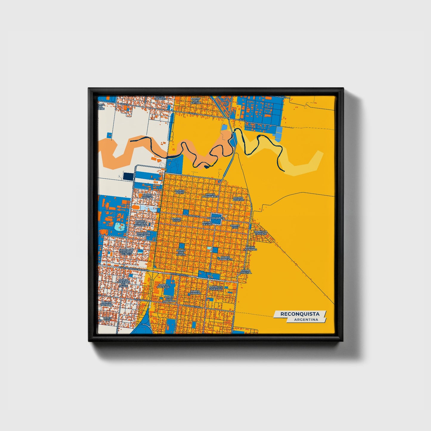 Reconquista Argentina Colorful City Map Canvas Print • Black Framed