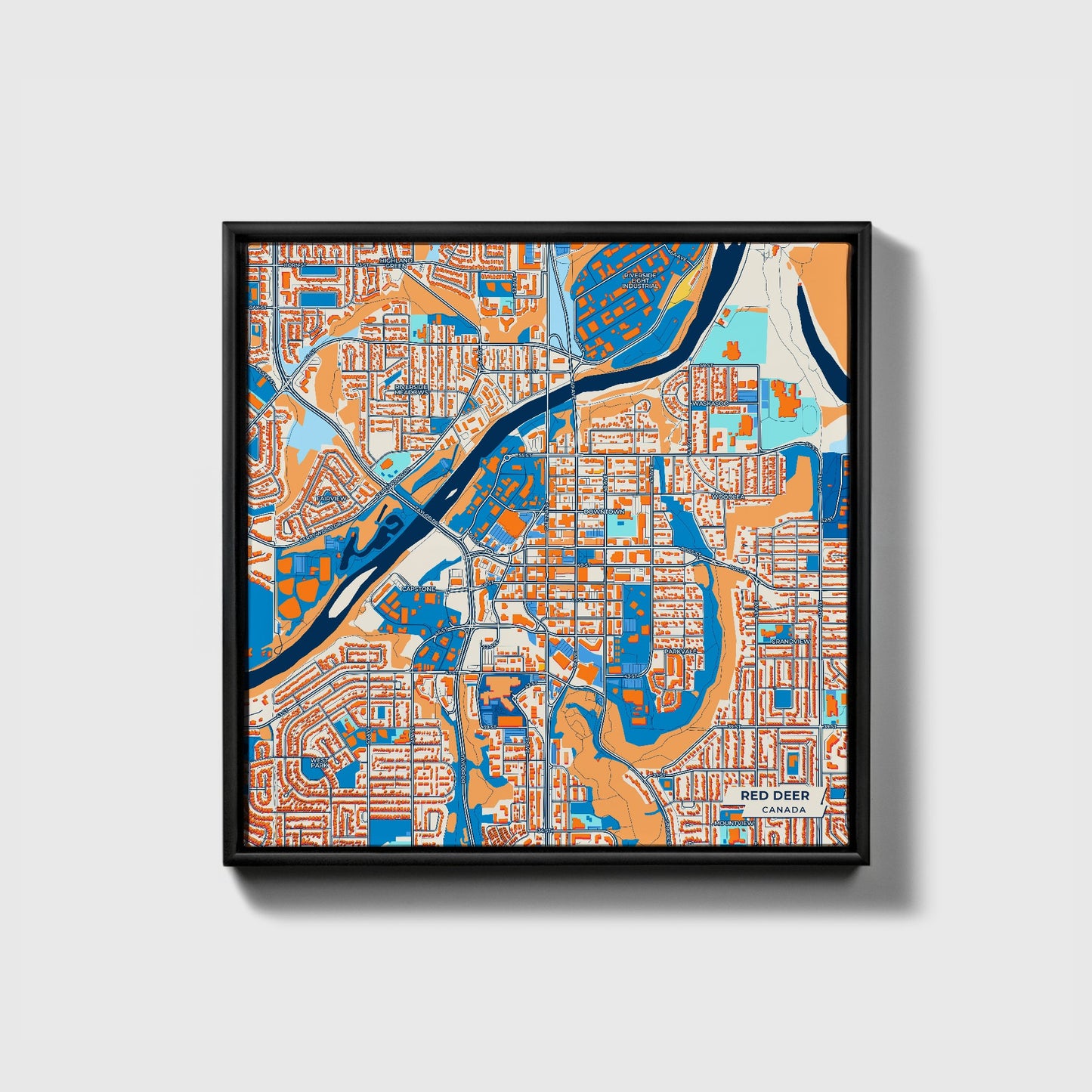 Red Deer Canada Colorful City Map Canvas Print • Black Framed