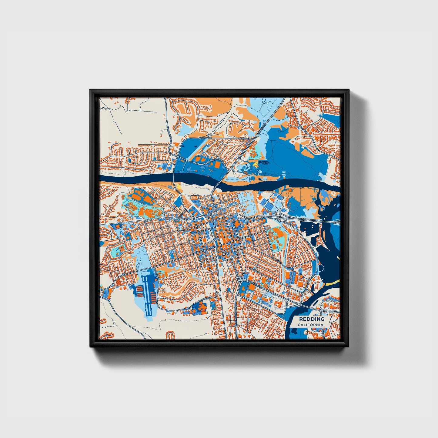 Redding California Colorful City Map Canvas Print • Black Framed