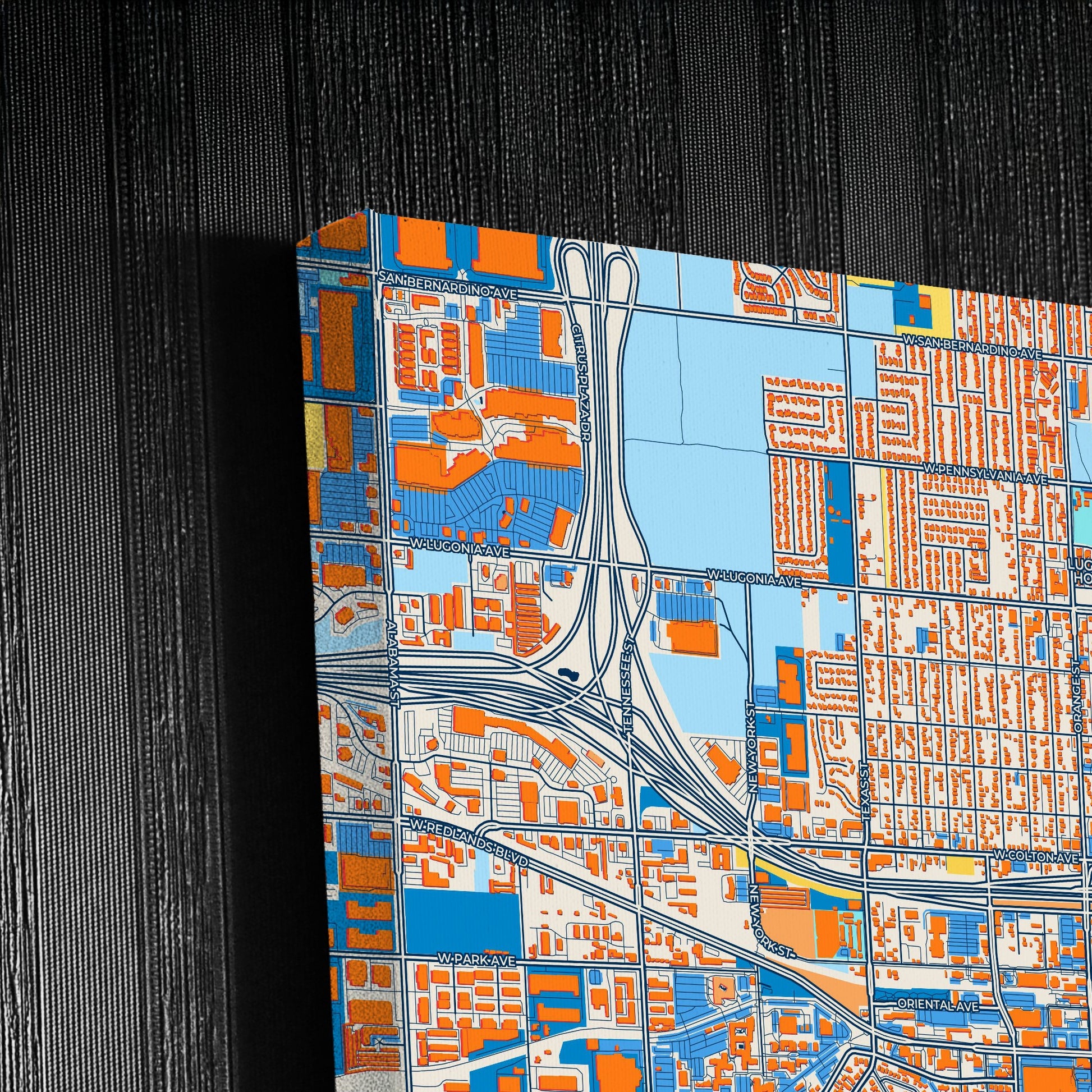 Redlands California Colorful City Map Canvas Print Detail