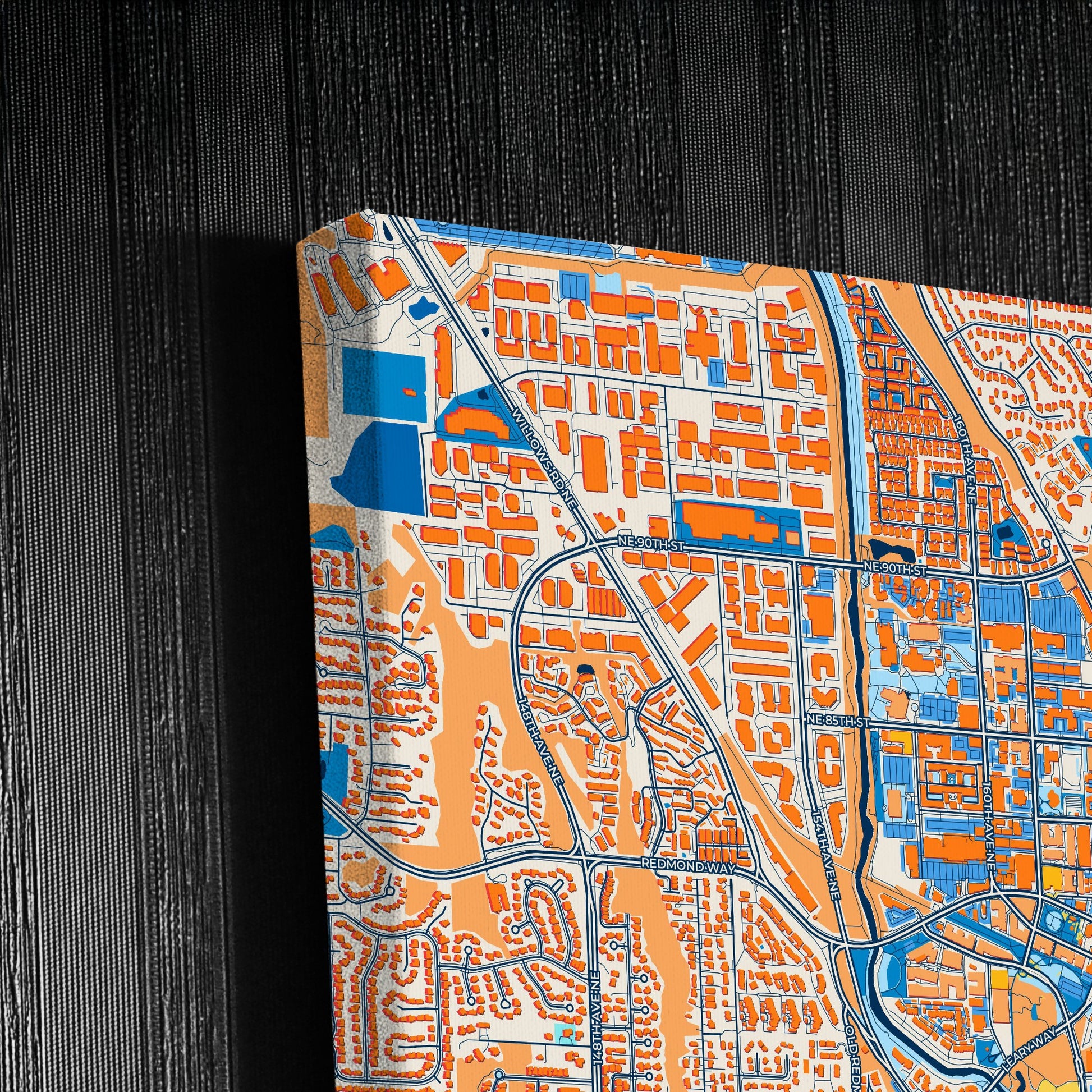 Redmond Washington Colorful City Map Canvas Print Detail