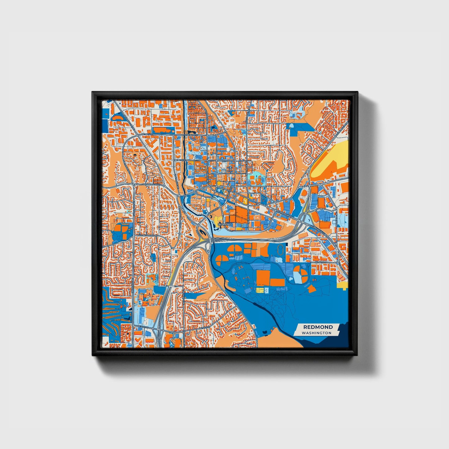 Redmond Washington Colorful City Map Canvas Print • Black Framed