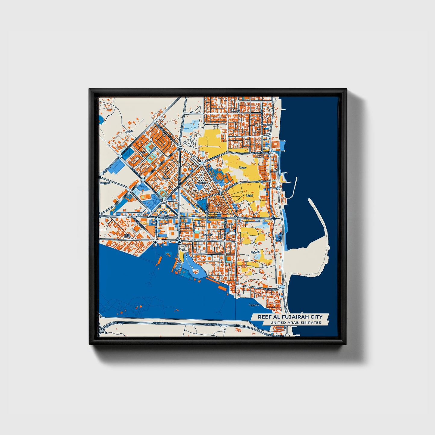 Reef Al Fujairah City United Arab Emirates Colorful City Map Canvas Print • Black Framed
