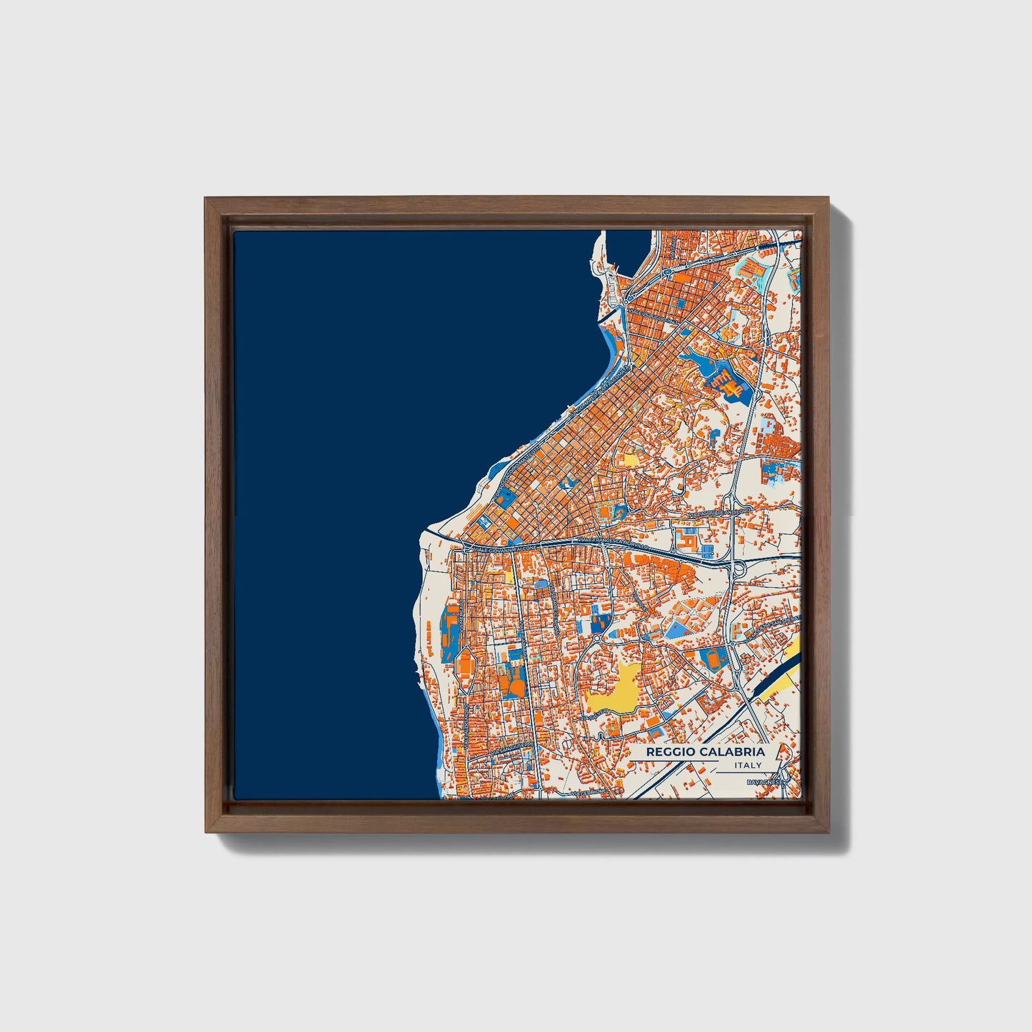 Reggio Calabria Italy Colorful City Map Canvas Print • Dark Wooden Framed
