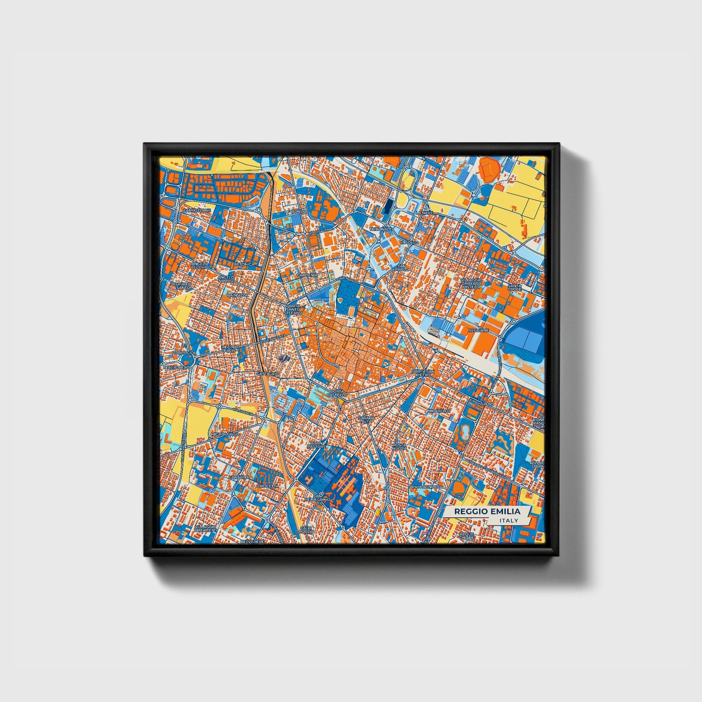 Reggio Emilia Italy Colorful City Map Canvas Print • Black Framed