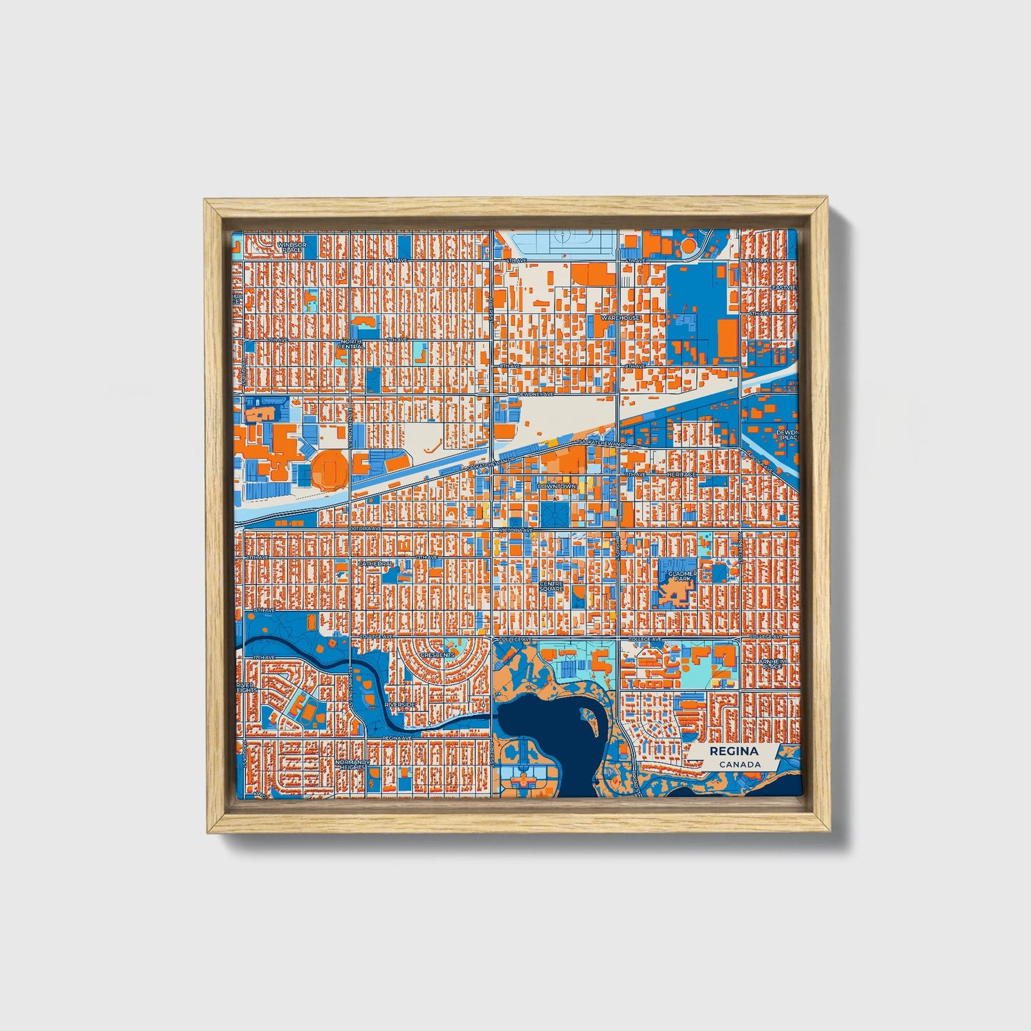Regina Canada Colorful City Map Canvas Print • Natural Wooden Framed