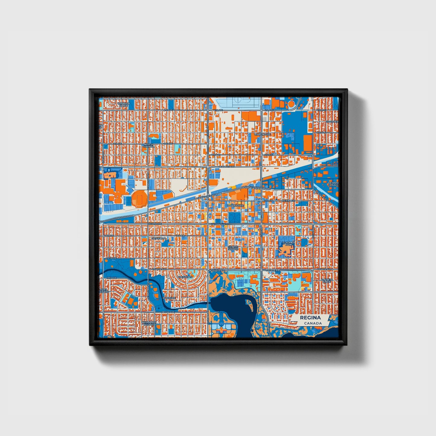 Regina Canada Colorful City Map Canvas Print • Black Framed