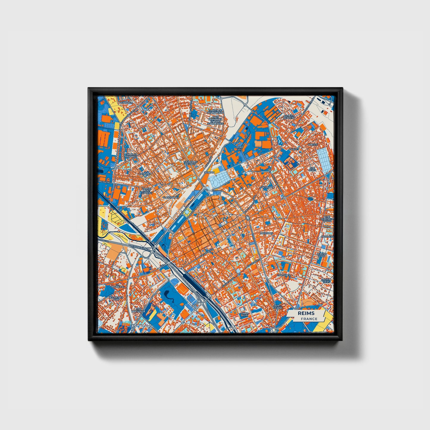 Reims France Colorful City Map Canvas Print • Black Framed