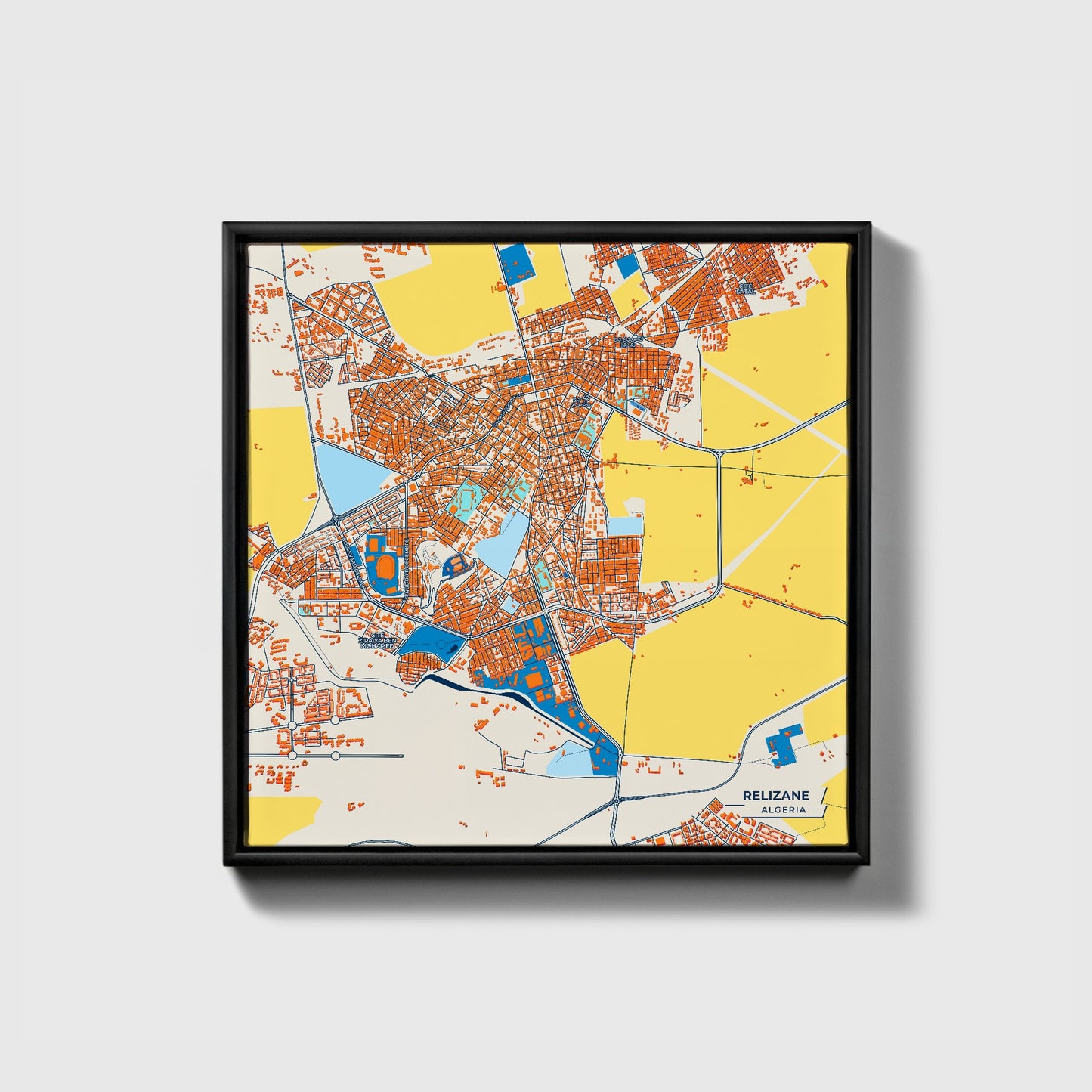 Relizane Algeria Colorful City Map Canvas Print • Black Framed