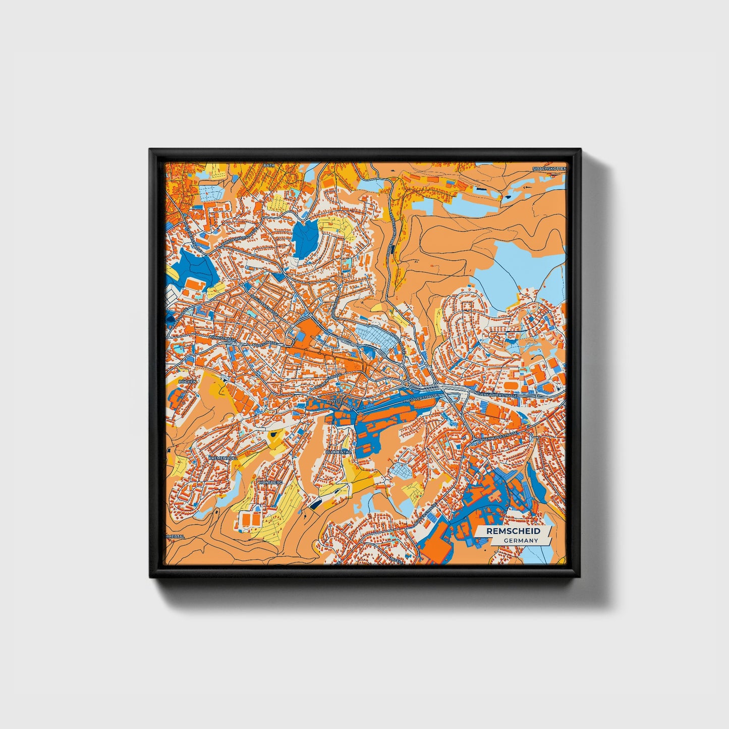 Remscheid Germany Colorful City Map Canvas Print • Black Framed