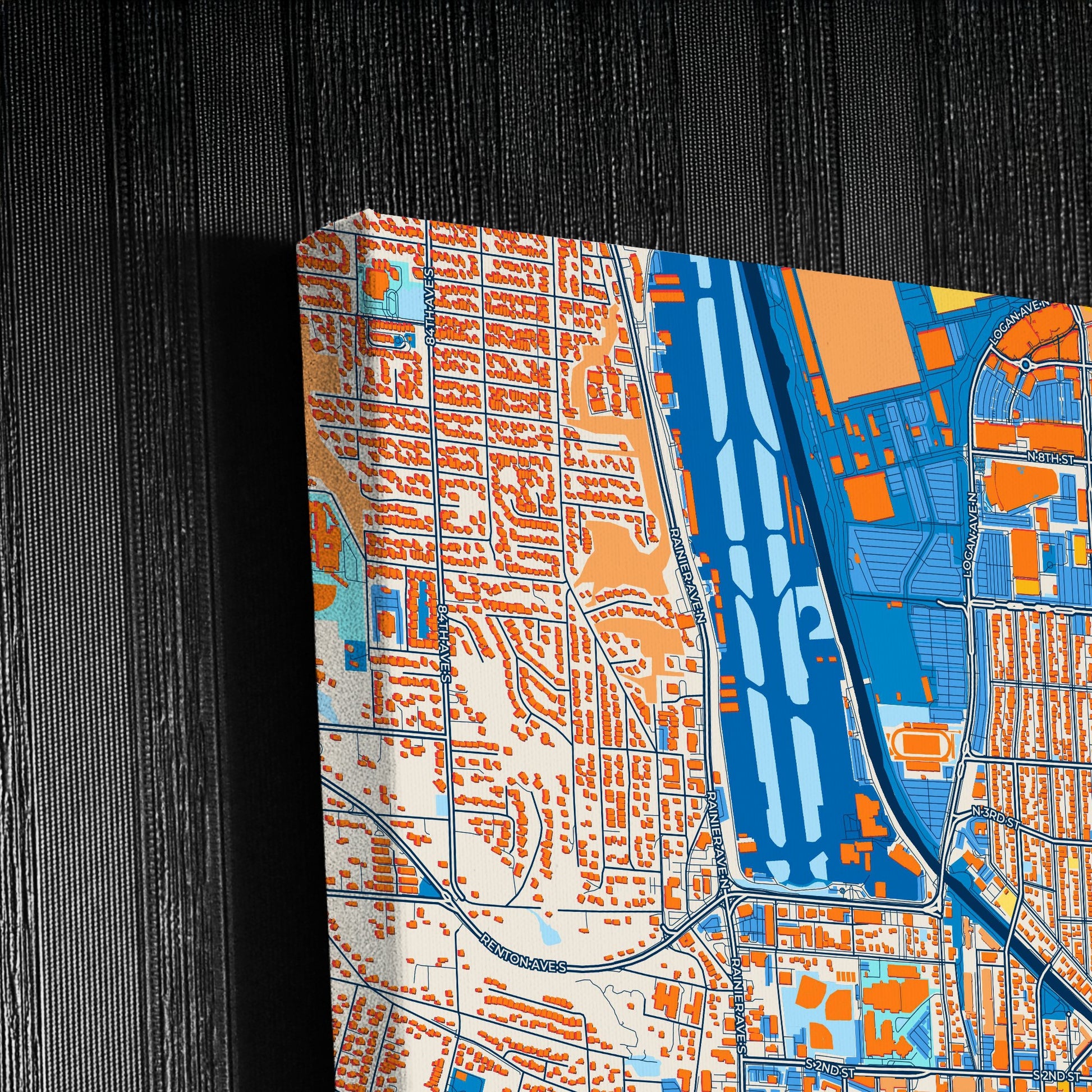 Renton Washington Colorful City Map Canvas Print Detail