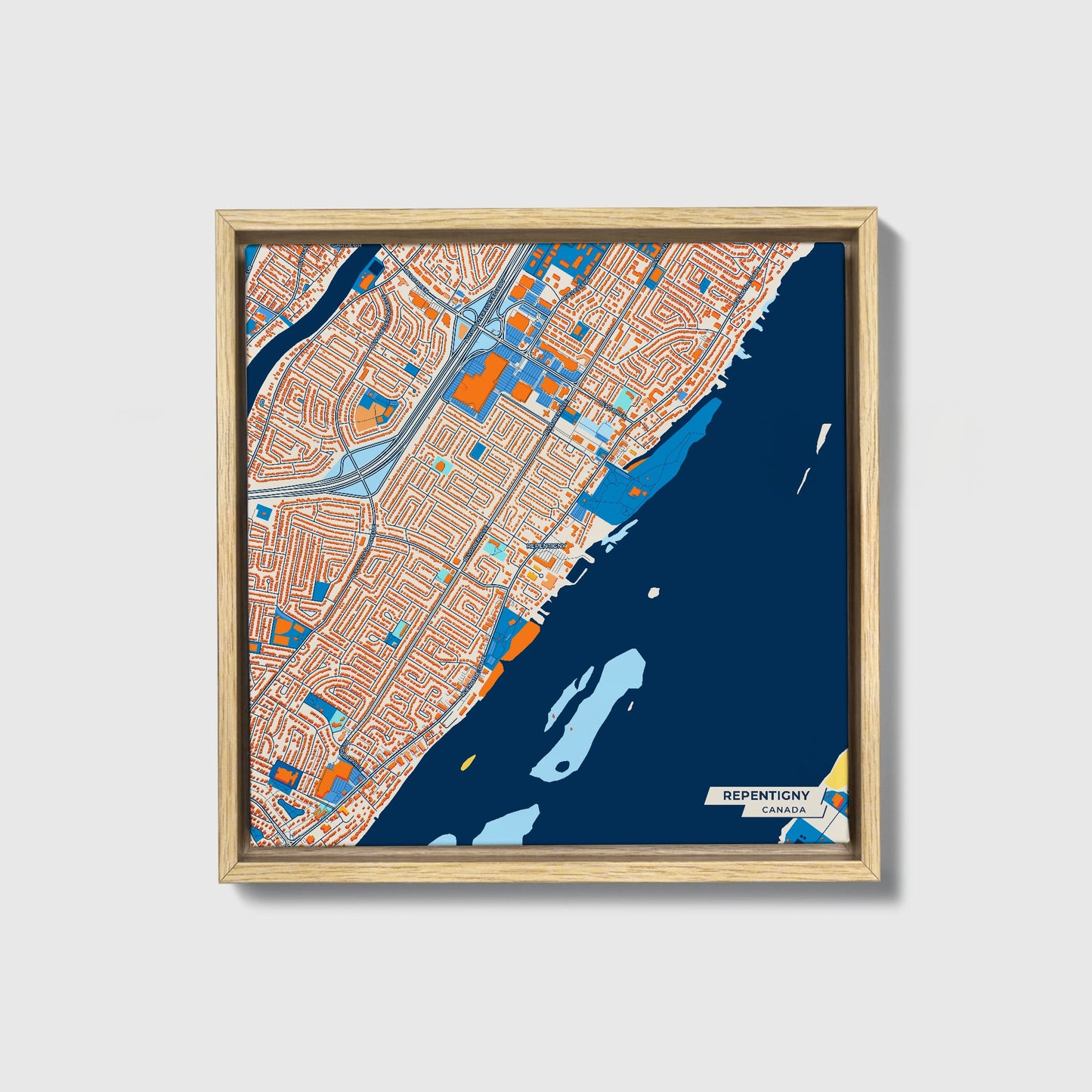 Repentigny Canada Colorful City Map Canvas Print • Natural Wooden Framed