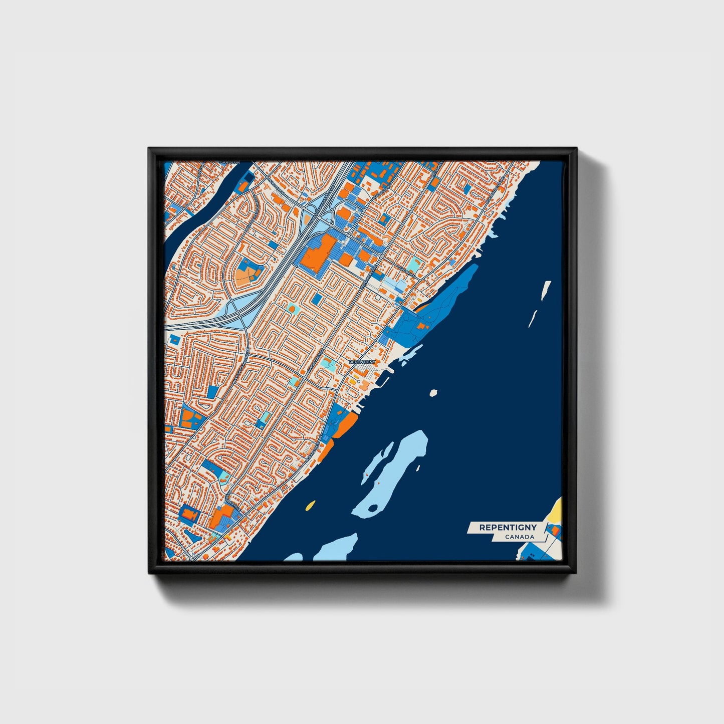 Repentigny Canada Colorful City Map Canvas Print • Black Framed