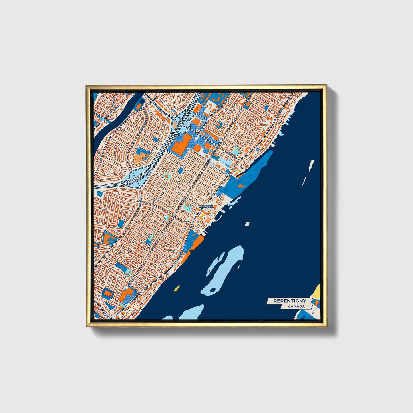 Repentigny Canada Colorful City Map Canvas Print • Gold Framed