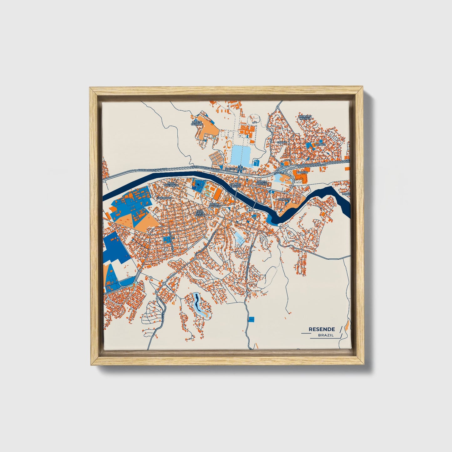 Resende Brazil Colorful City Map Canvas Print • Natural Wooden Framed