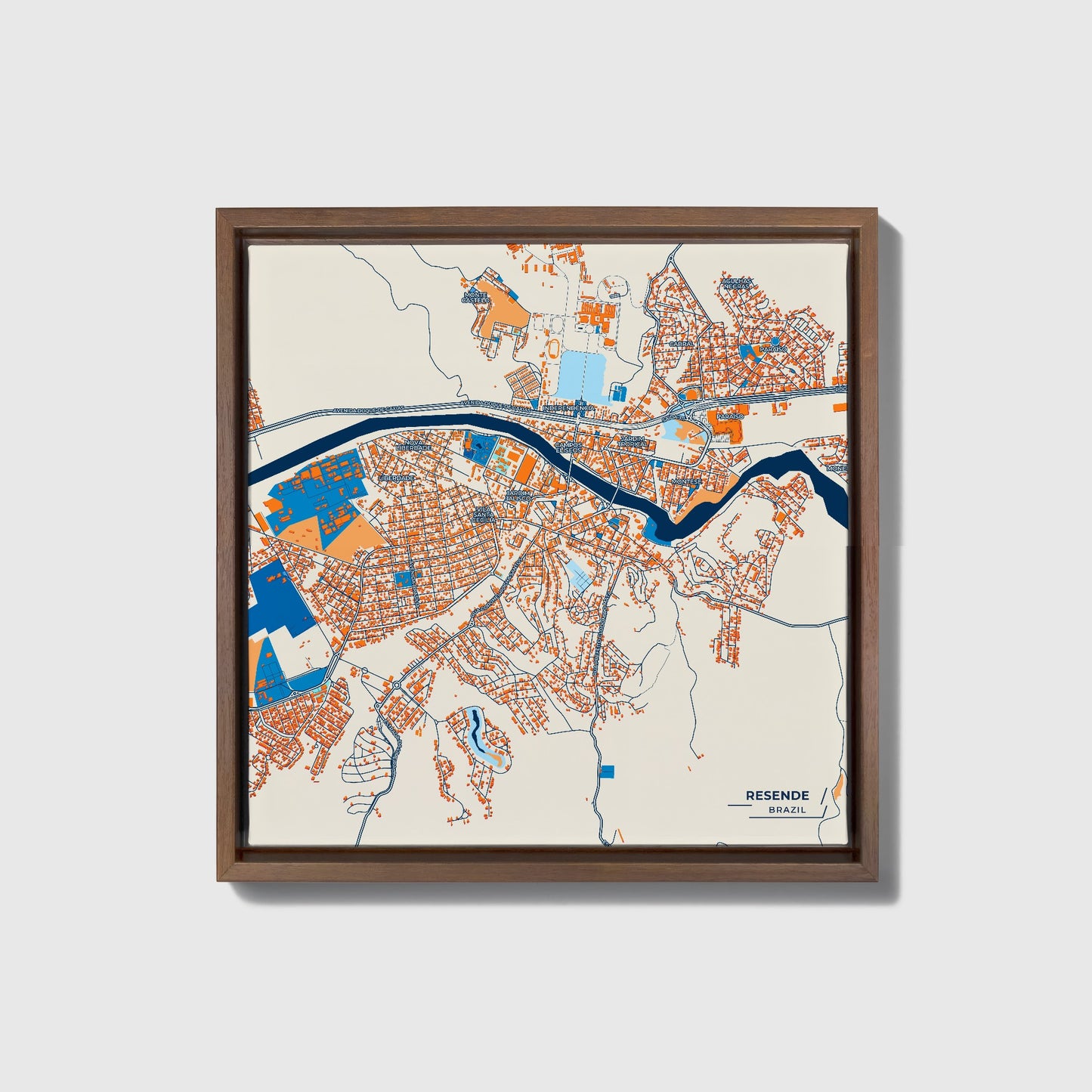 Resende Brazil Colorful City Map Canvas Print • Dark Wooden Framed