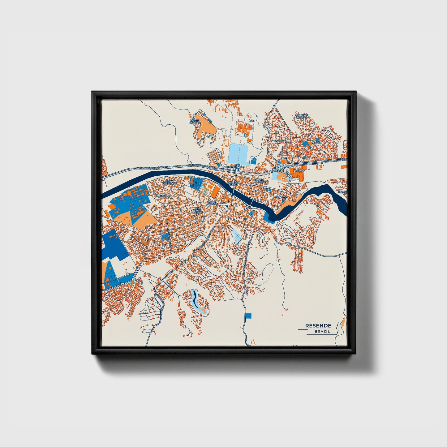 Resende Brazil Colorful City Map Canvas Print • Black Framed