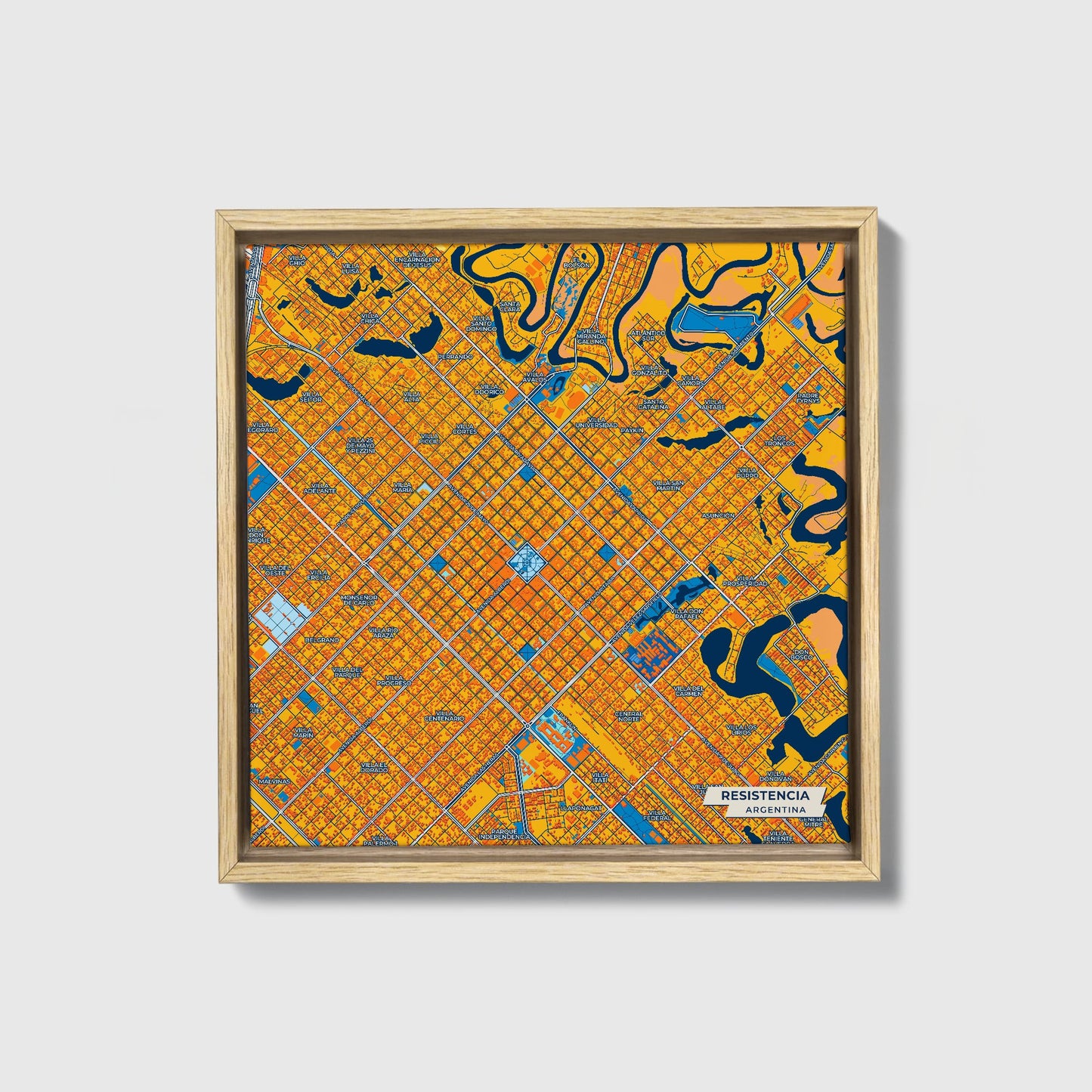 Resistencia Argentina Colorful City Map Canvas Print • Natural Wooden Framed