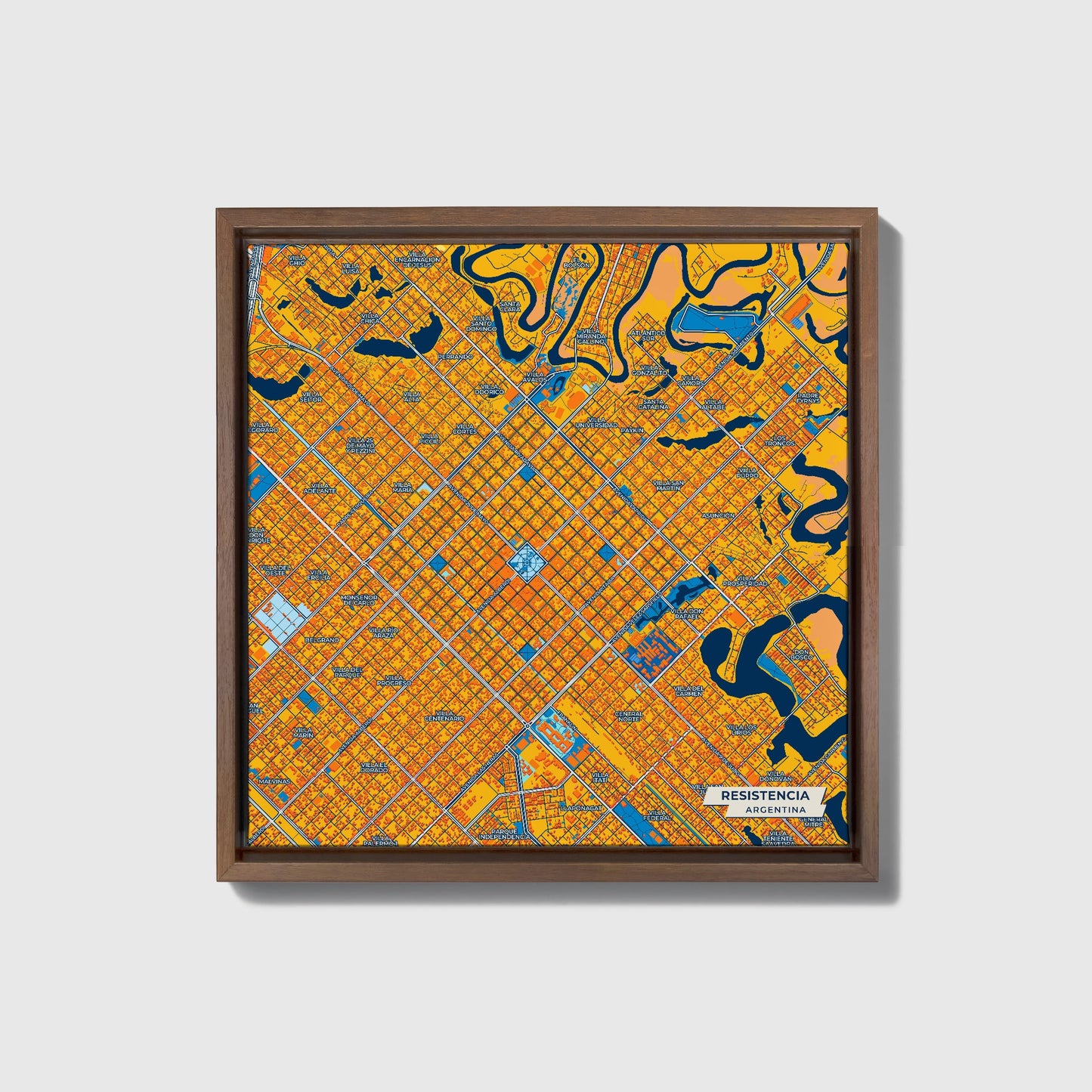 Resistencia Argentina Colorful City Map Canvas Print • Dark Wooden Framed