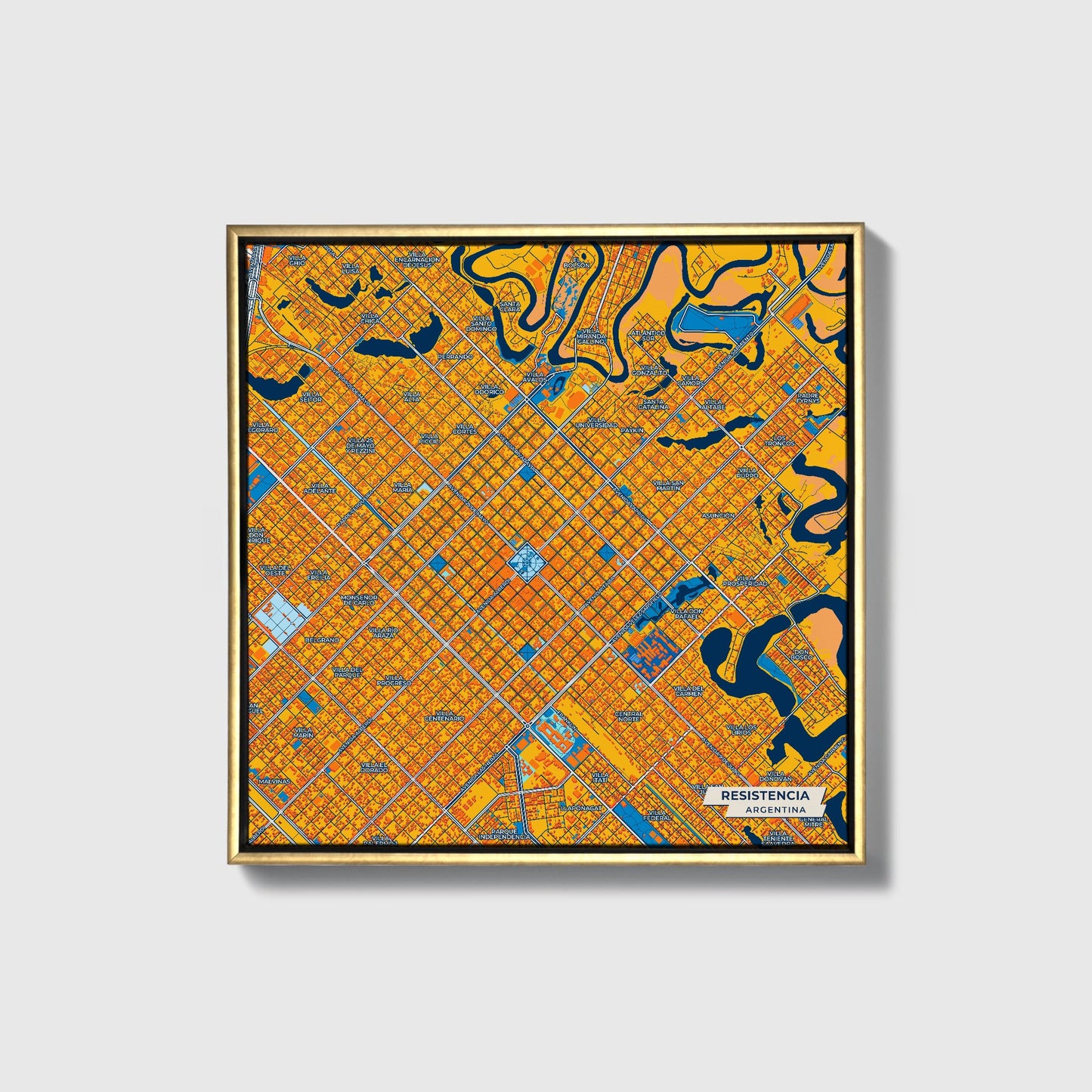 Resistencia Argentina Colorful City Map Canvas Print • Gold Framed