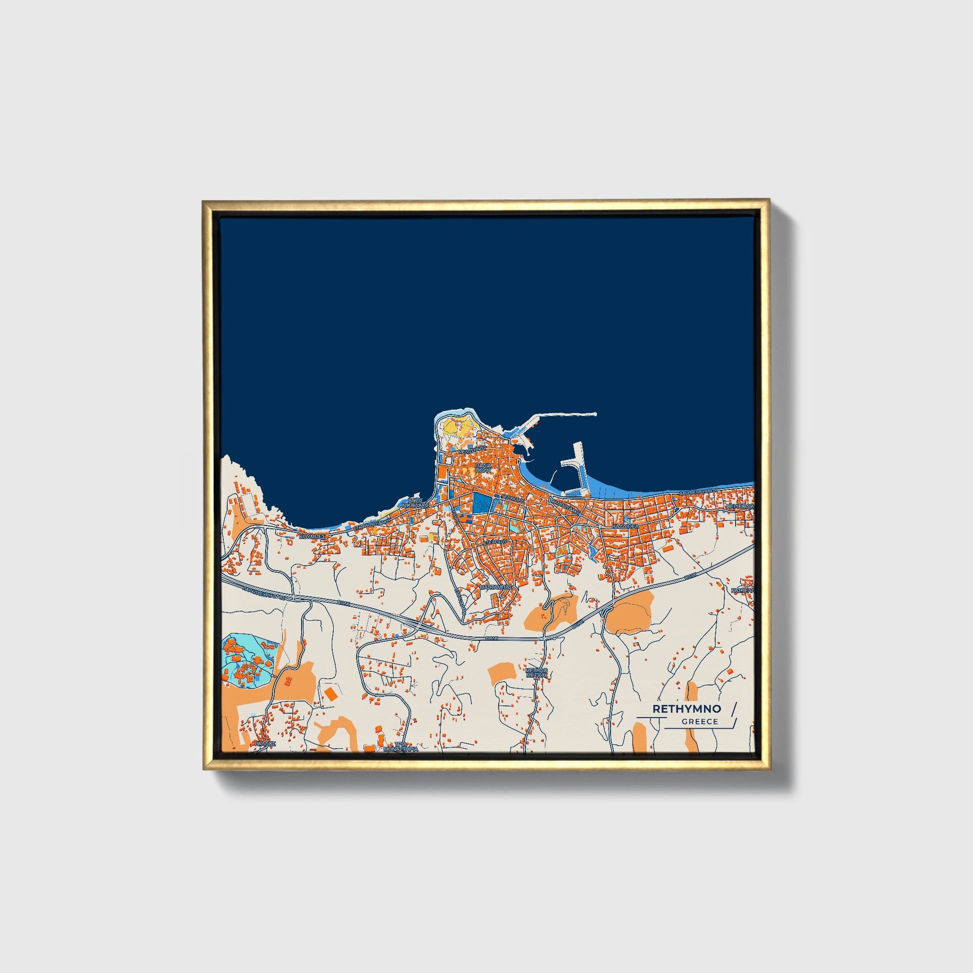 Ρεθυμνο Greece Colorful City Map Canvas Print • Gold Framed
