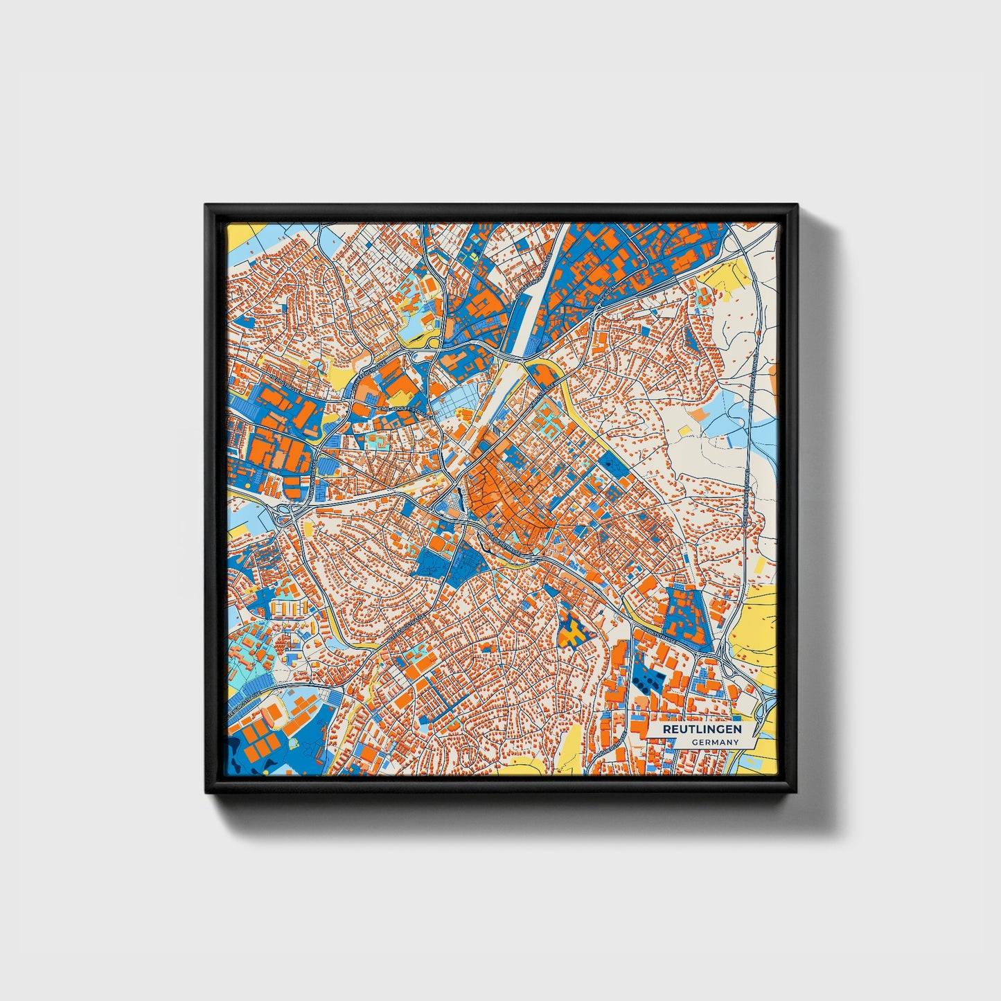 Reutlingen Germany Colorful City Map Canvas Print • Black Framed