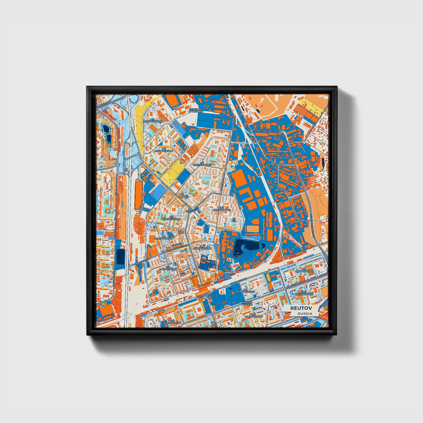 Реутов Russia Colorful City Map Canvas Print • Black Framed