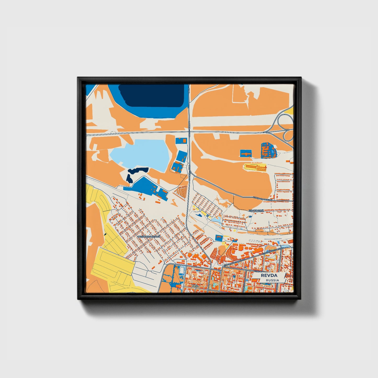 Ревда Russia Colorful City Map Canvas Print • Black Framed