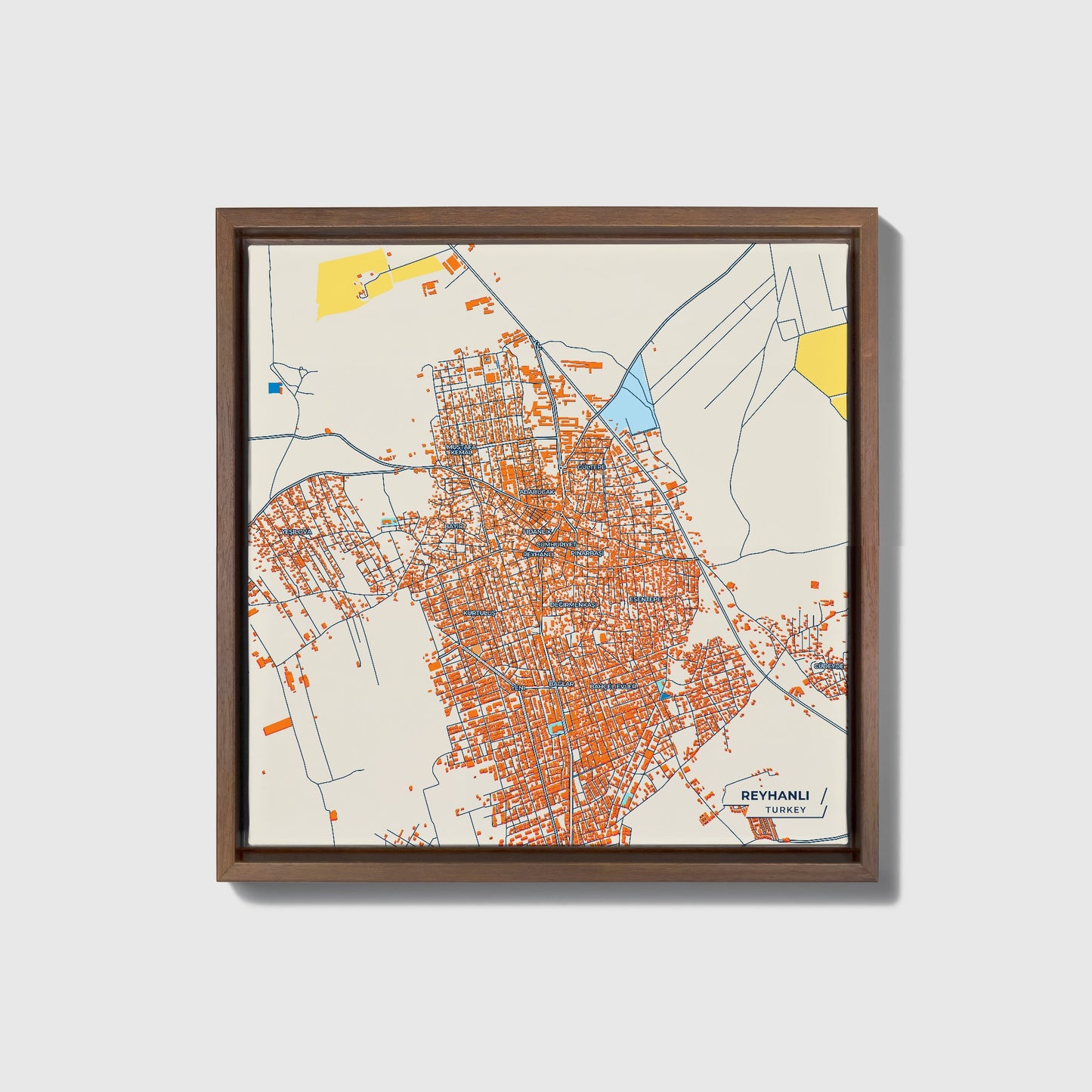 Reyhanli Turkey Colorful City Map Canvas Print • Dark Wooden Framed