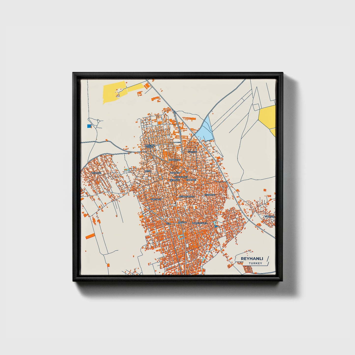 Reyhanli Turkey Colorful City Map Canvas Print • Black Framed